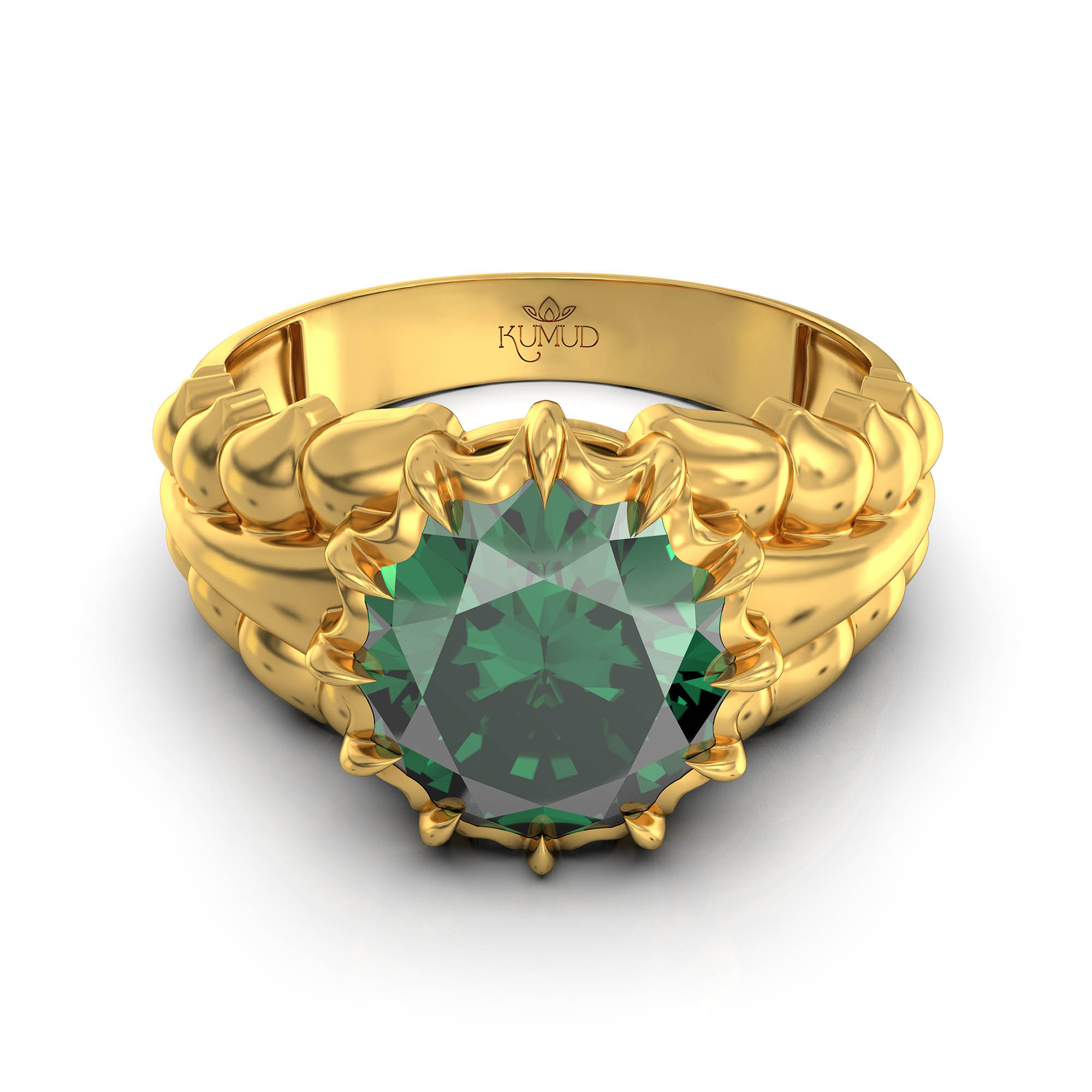 Emerald (Panna) Antique Ring for Women in 22K Yellow Gold – Oval 9x8 mm, Prong Setting, 3 g (Design KA-7) thumbnail