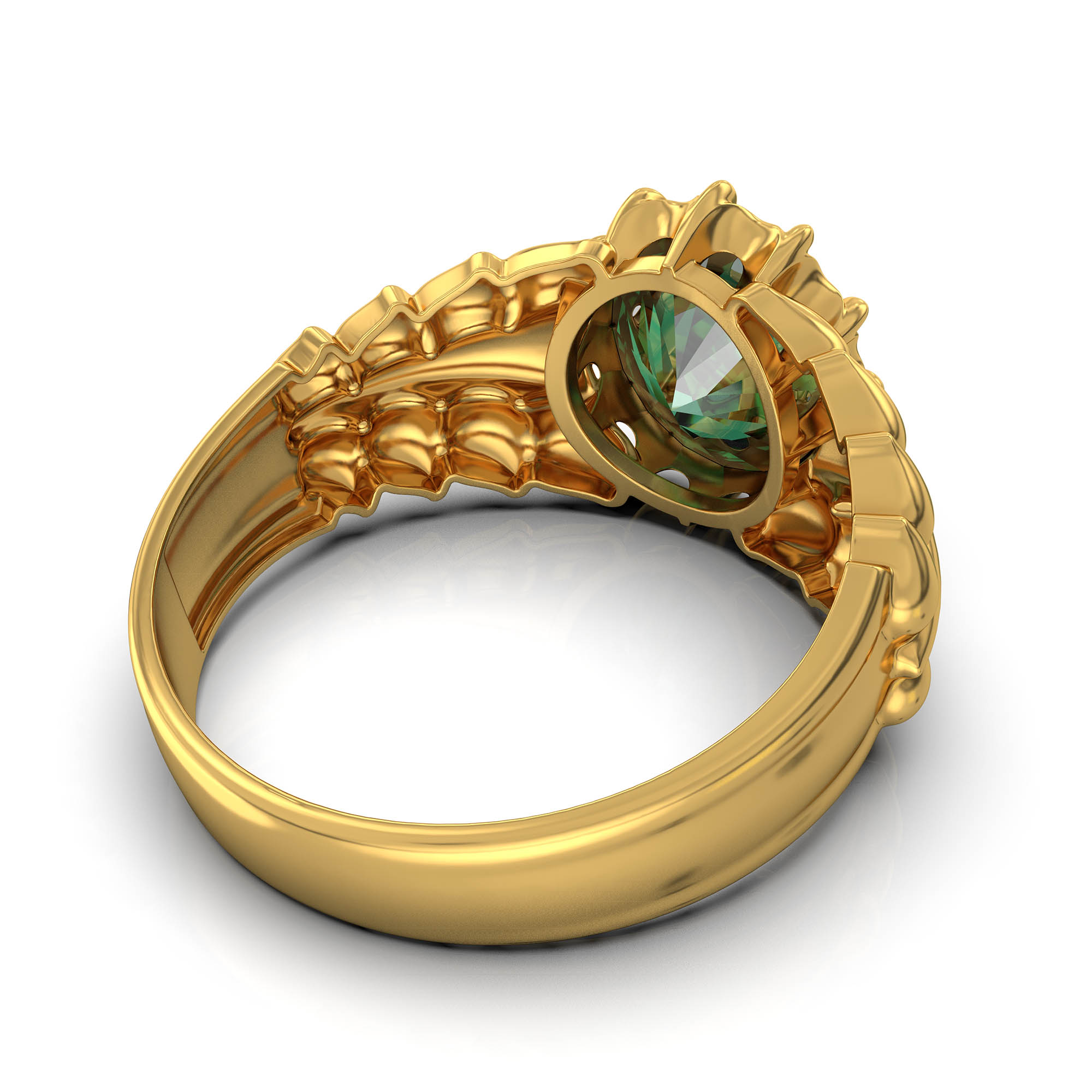 Emerald (Panna) Antique Ring for Women in 22K Yellow Gold – Oval 9x8 mm, Prong Setting, 3 g (Design KA-7) thumbnail
