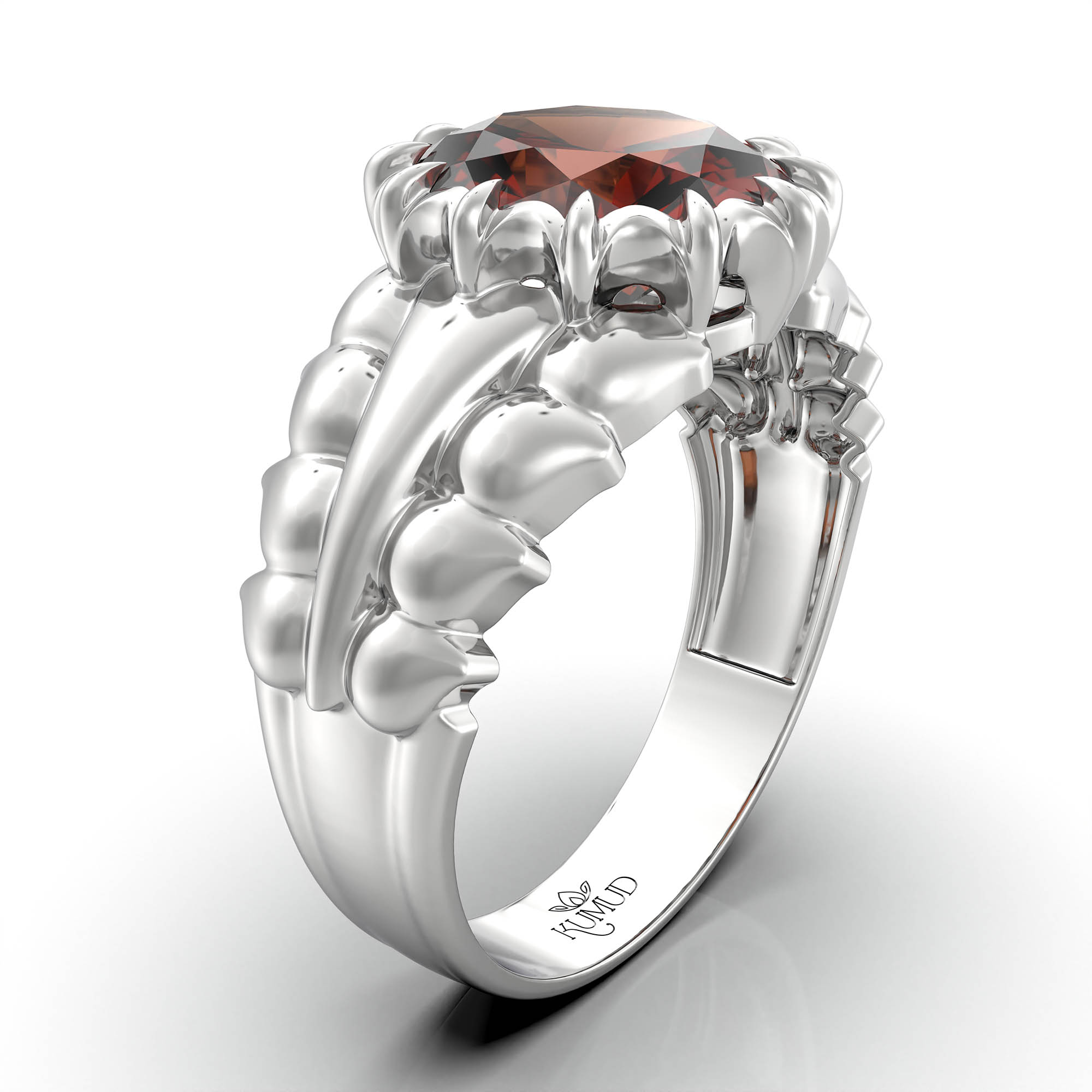 Hessonite (Gomed) Ring for Women in 925 Sterling Silver – Oval 9x8 mm, Prong Setting, 1.8 g (Design KA-7) thumbnail