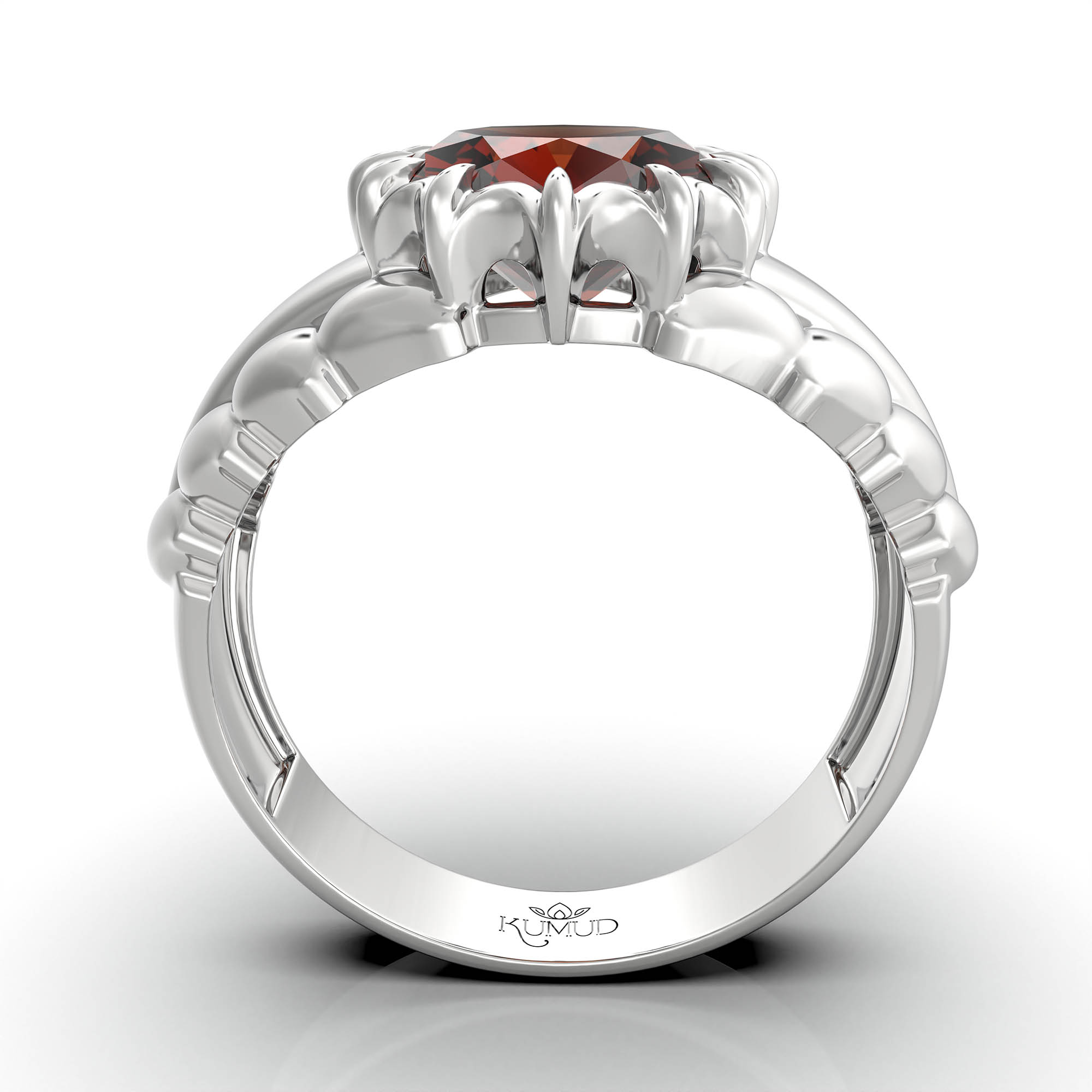 Hessonite (Gomed) Ring for Women in 925 Sterling Silver – Oval 9x8 mm, Prong Setting, 1.8 g (Design KA-7) thumbnail