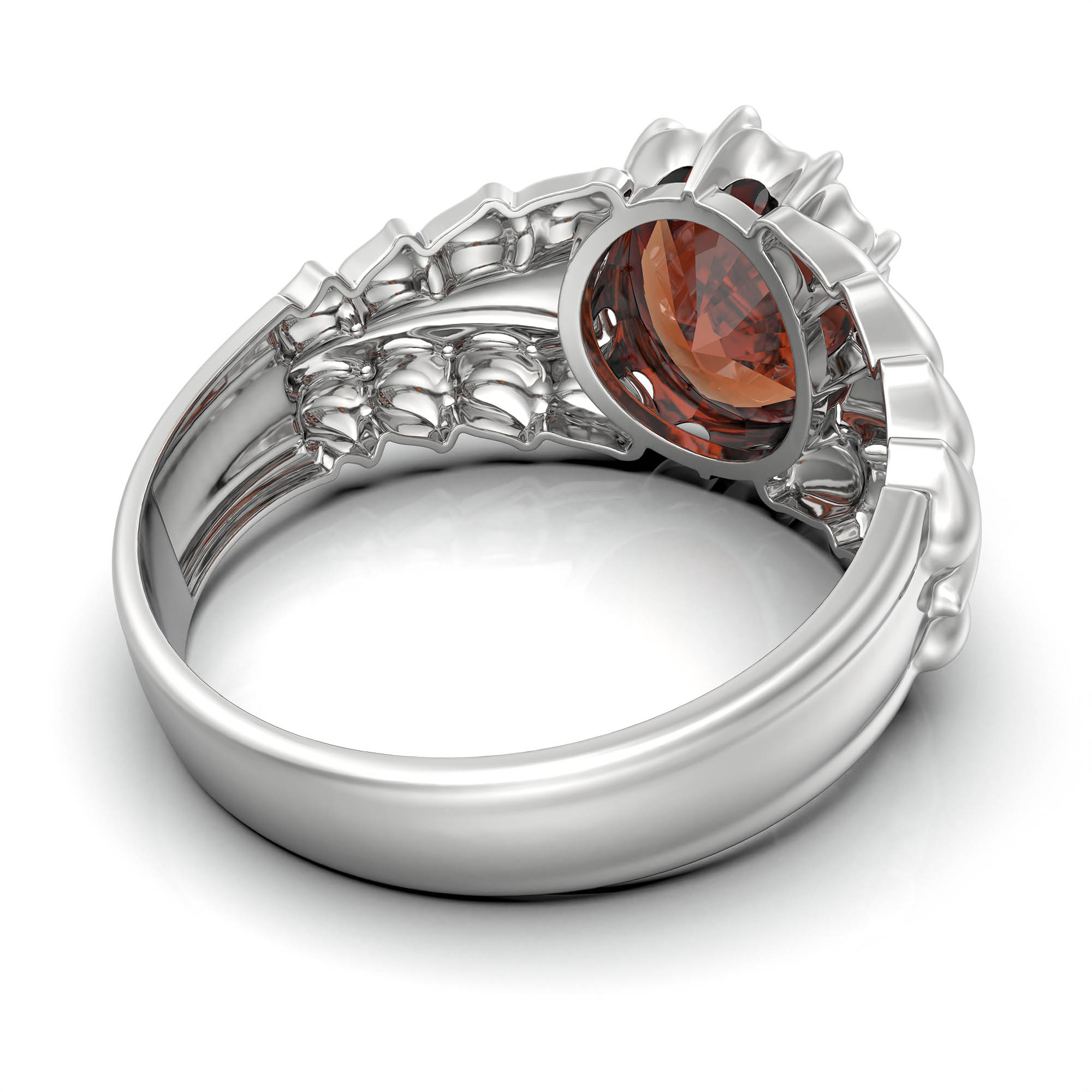 Hessonite (Gomed) Ring for Women in 925 Sterling Silver – Oval 9x8 mm, Prong Setting, 1.8 g (Design KA-7) thumbnail