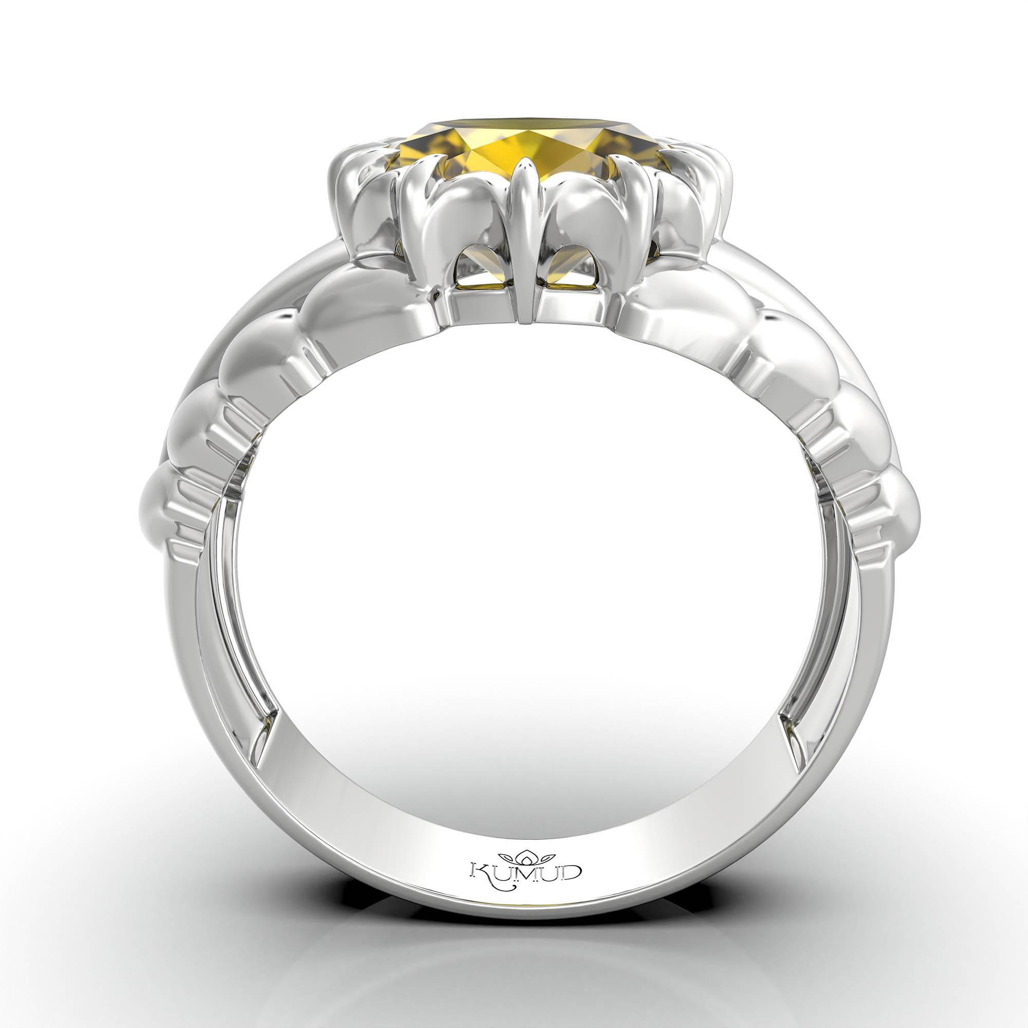 Yellow Sapphire (Pukhraj) Ring for Women in 925 Sterling Silver – Oval 9x8 mm, Prong Setting, 1.8 g (Design KA-7) thumbnail