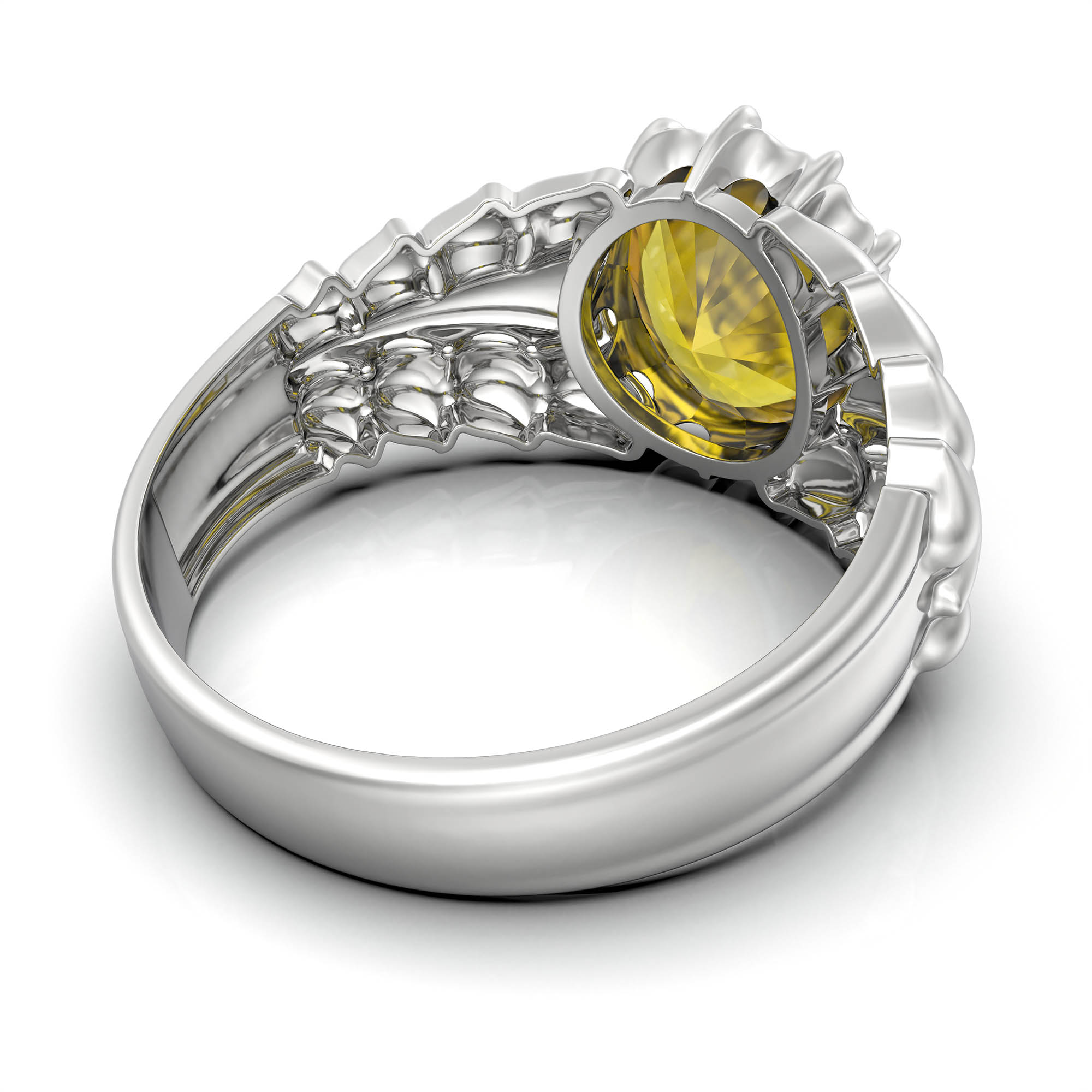 Yellow Sapphire (Pukhraj) Ring for Women in 925 Sterling Silver – Oval 9x8 mm, Prong Setting, 1.8 g (Design KA-7) thumbnail