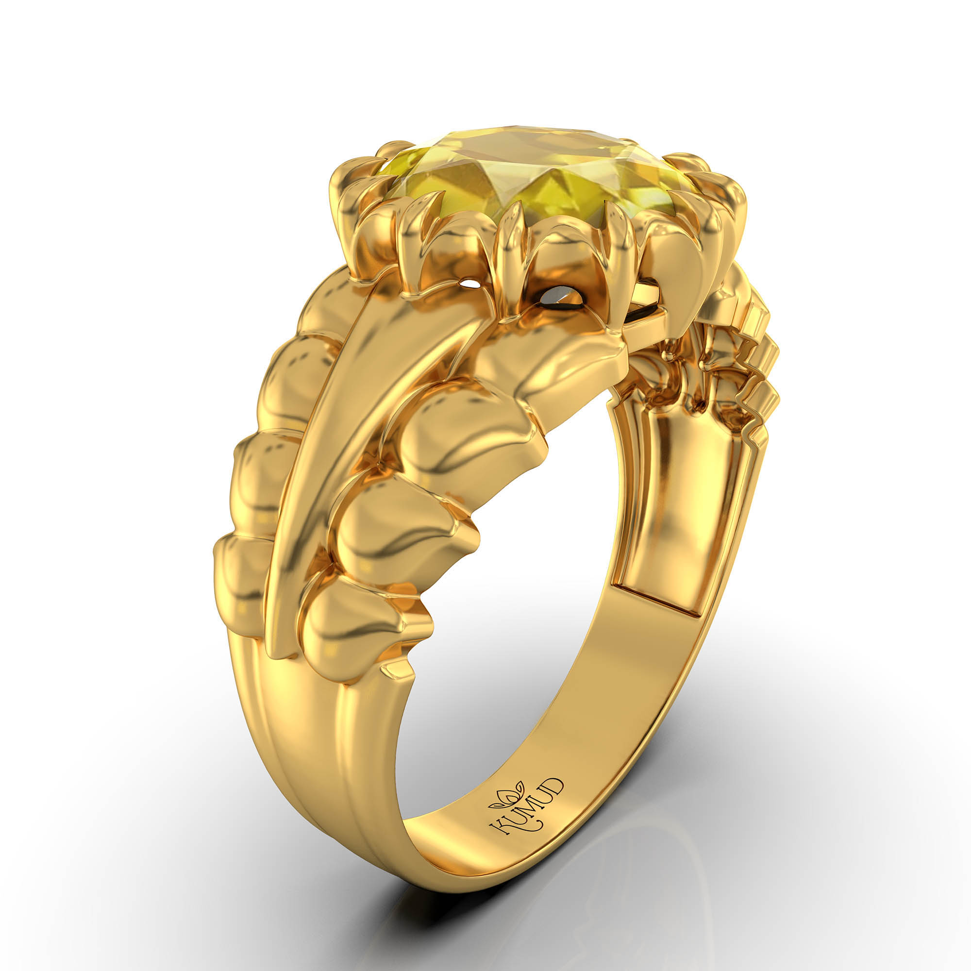 Yellow Sapphire (Pukhraj) Antique Ring for Women in 22K Yellow Gold – Oval 9x8 mm, Prong Setting, 3 g (Design KA-7) thumbnail