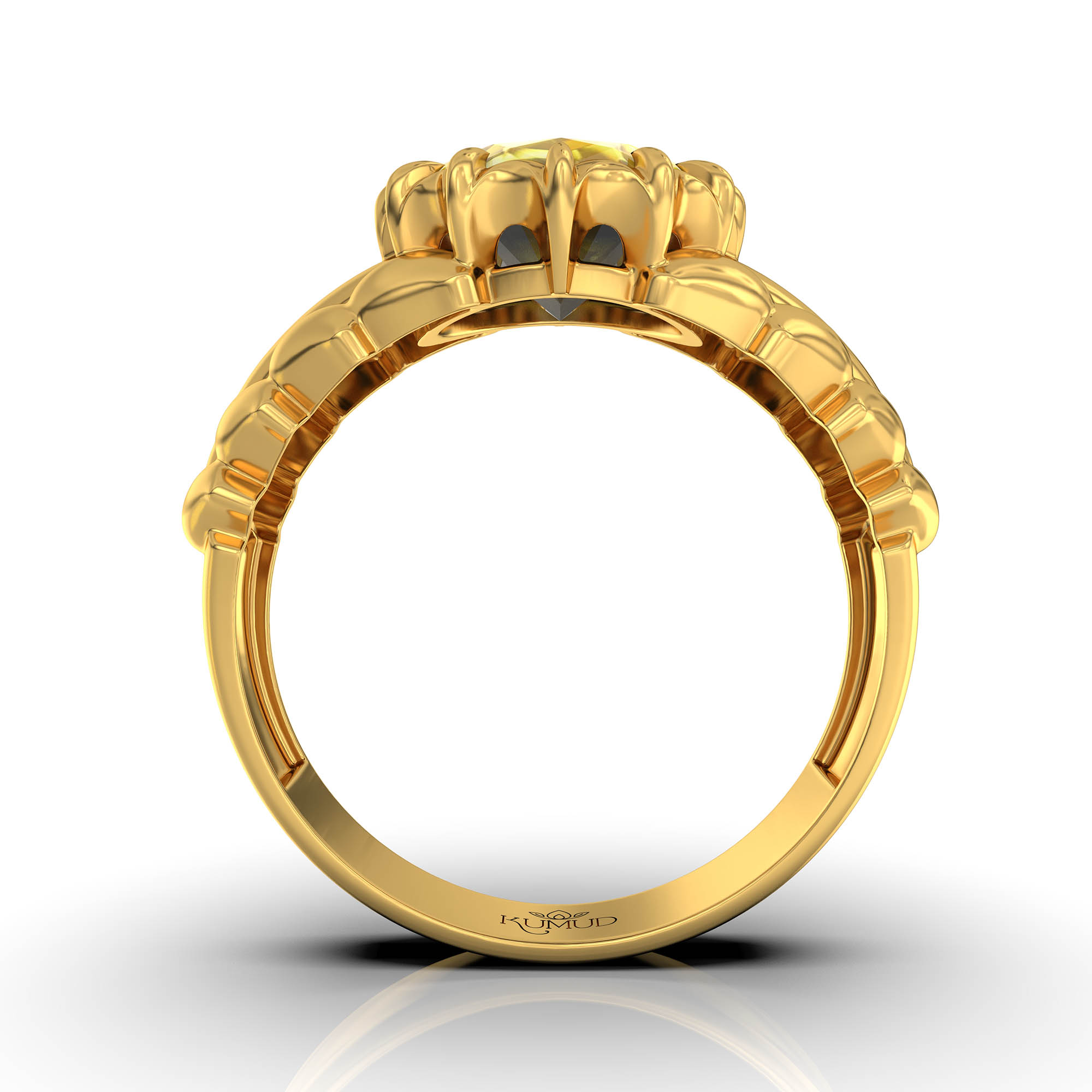 Yellow Sapphire (Pukhraj) Antique Ring for Women in 22K Yellow Gold – Oval 9x8 mm, Prong Setting, 3 g (Design KA-7) thumbnail