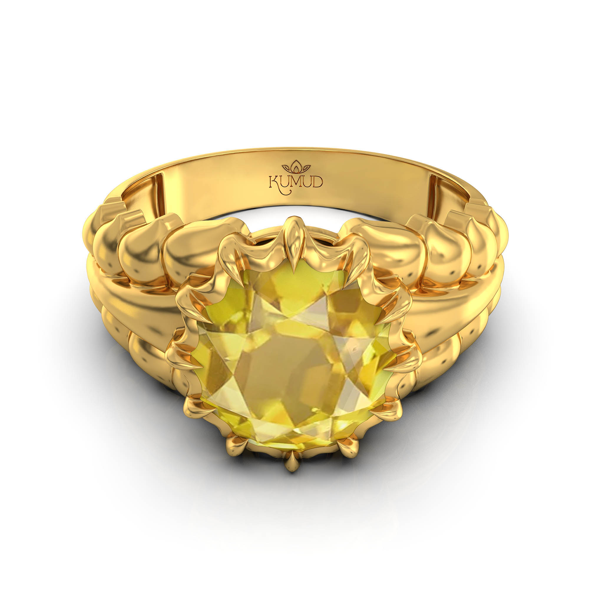 Yellow Sapphire (Pukhraj) Antique Ring for Women in 22K Yellow Gold – Oval 9x8 mm, Prong Setting, 3 g (Design KA-7) thumbnail