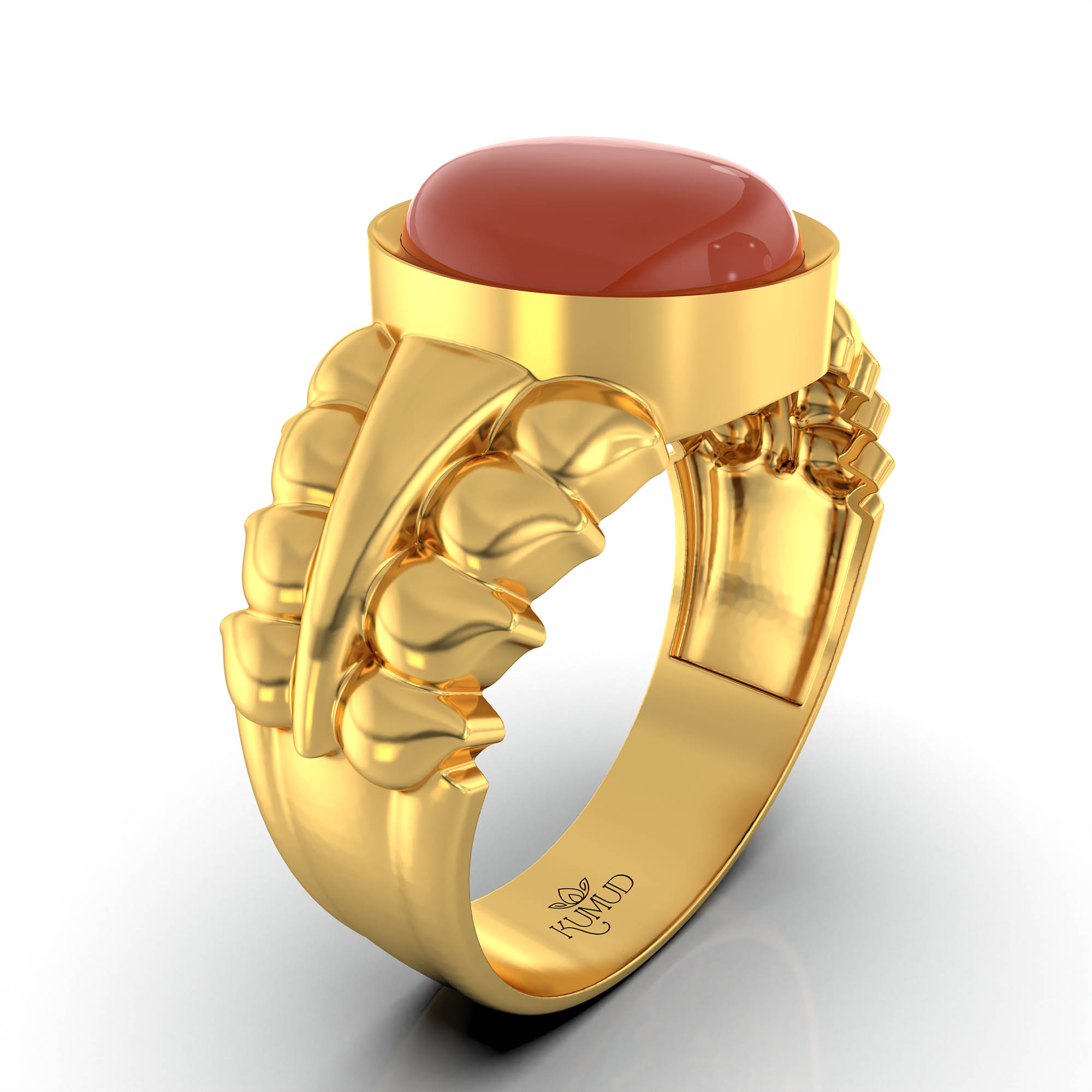 Red Coral (Moonga) Antique Ring for Women in 22K Yellow Gold – Oval Cabochon 9x8 mm, Bezel Setting, 4 g (Design KA-7) thumbnail
