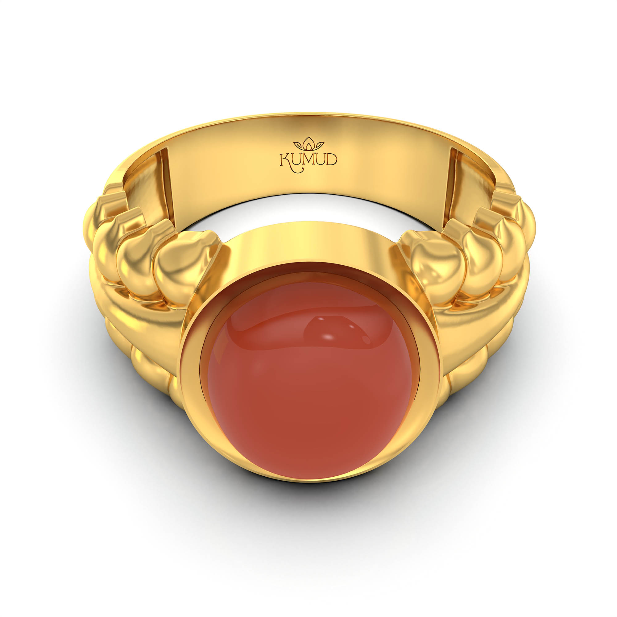 Red Coral (Moonga) Antique Ring for Women in 22K Yellow Gold – Oval Cabochon 9x8 mm, Bezel Setting, 4 g (Design KA-7) thumbnail