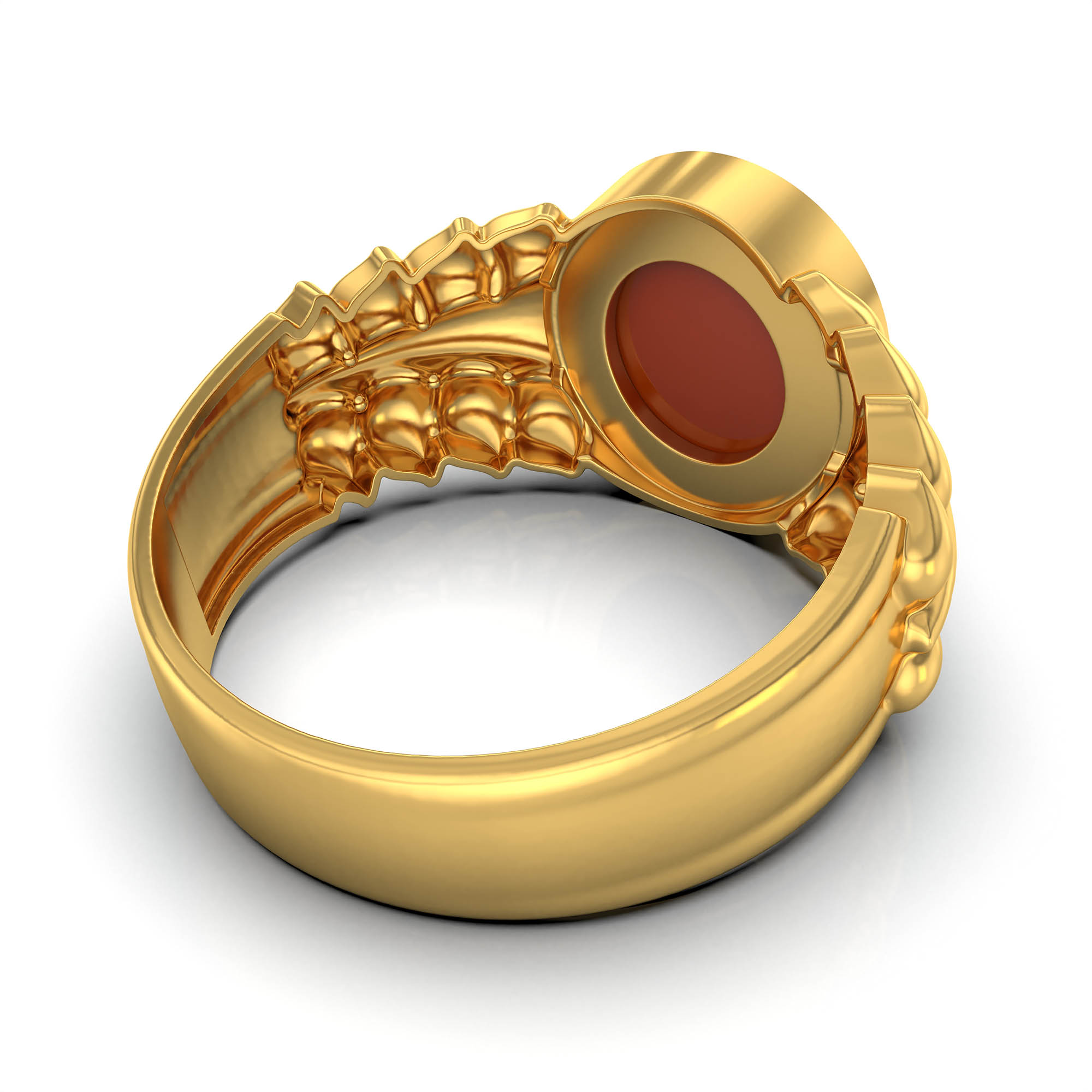 Red Coral (Moonga) Antique Ring for Women in 22K Yellow Gold – Oval Cabochon 9x8 mm, Bezel Setting, 4 g (Design KA-7) thumbnail