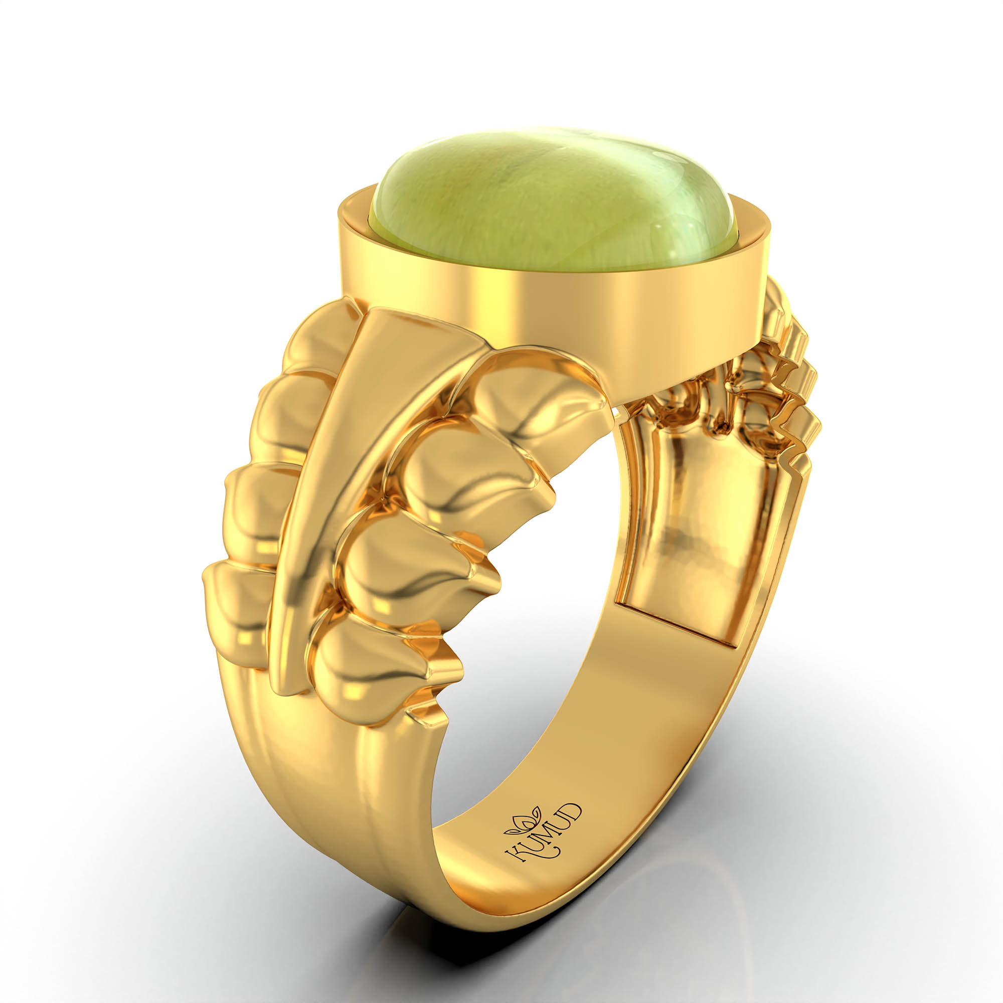 Cat's Eye (Lehsunia) Antique Ring for Women in 22K Yellow Gold – Oval Cabochon 9x8 mm, Bezel Setting, 4 g (Design KA-7) thumbnail