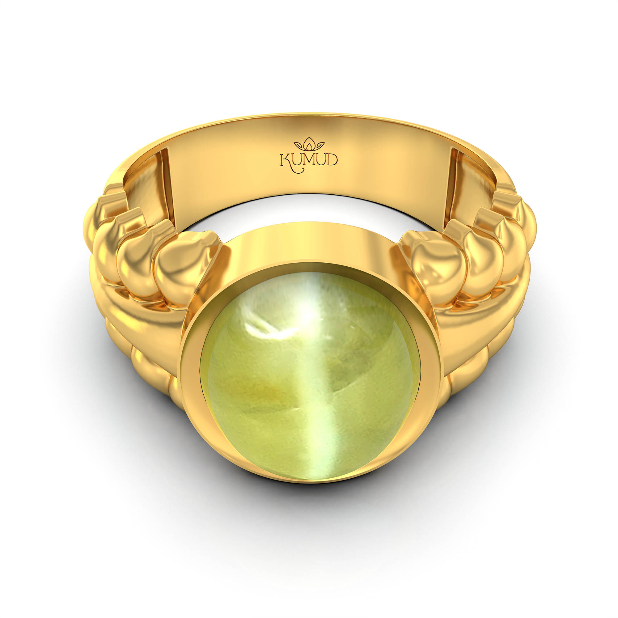 Cat's Eye (Lehsunia) Antique Ring for Women in 22K Yellow Gold – Oval Cabochon 9x8 mm, Bezel Setting, 4 g (Design KA-7) thumbnail