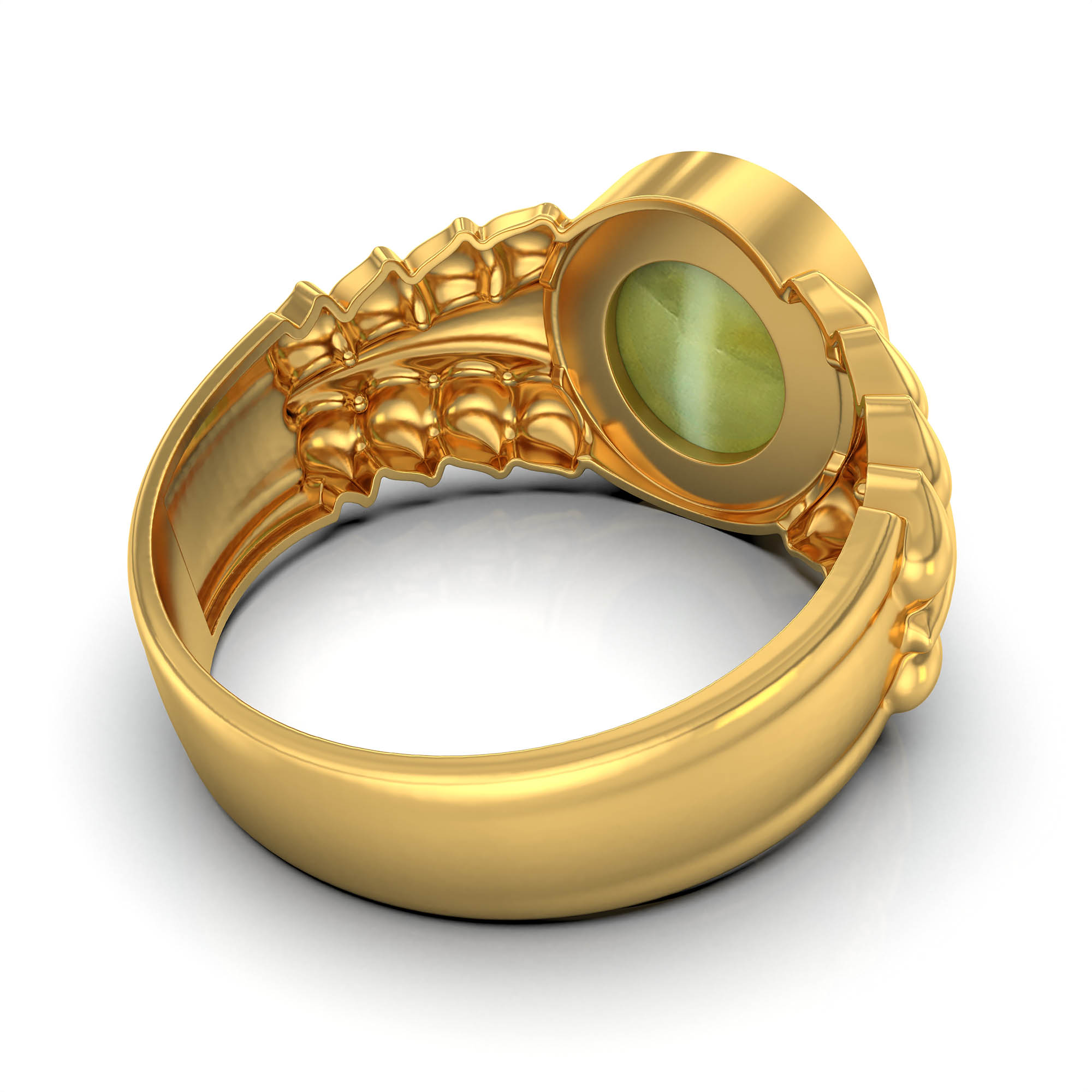 Cat's Eye (Lehsunia) Antique Ring for Women in 22K Yellow Gold – Oval Cabochon 9x8 mm, Bezel Setting, 4 g (Design KA-7) thumbnail