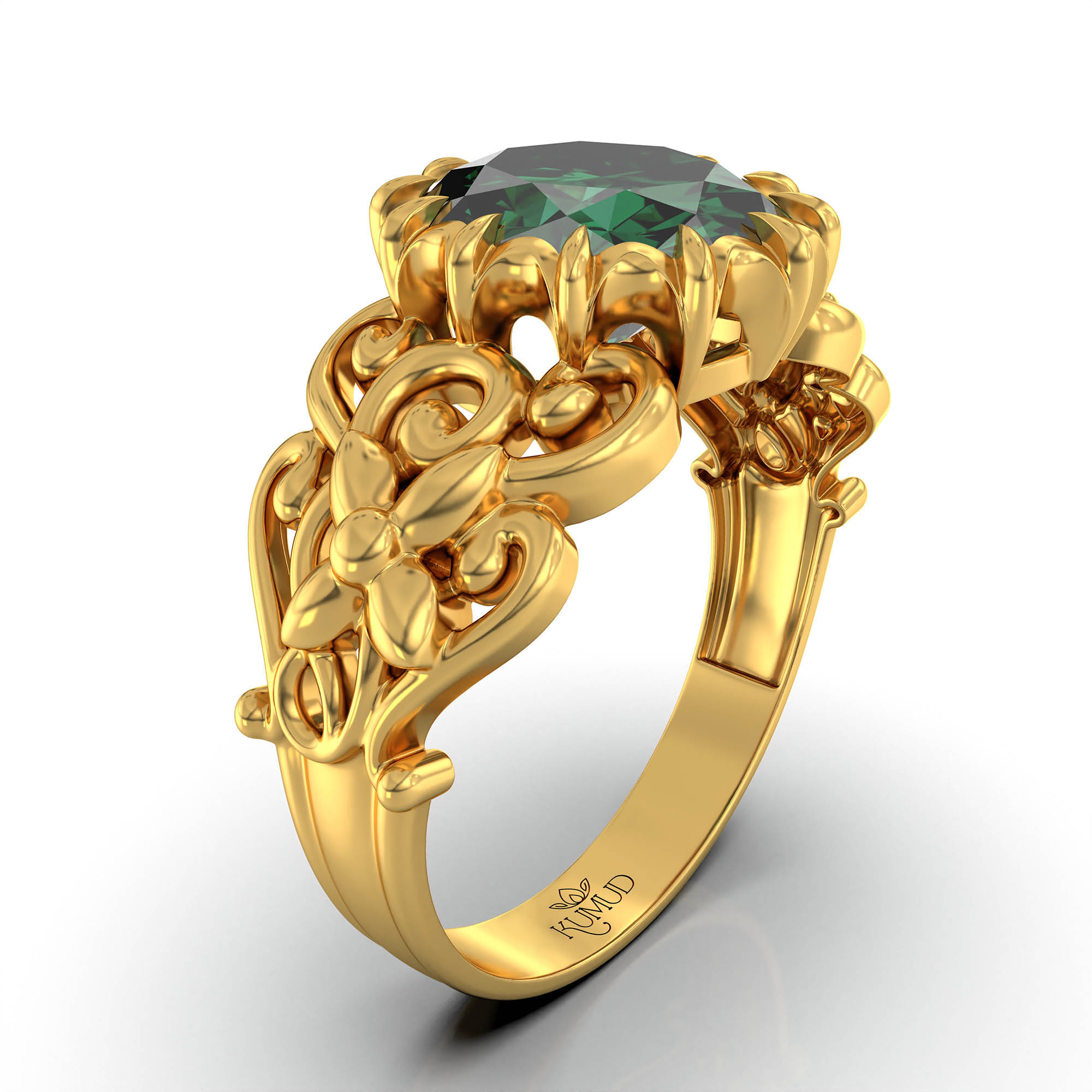 Emerald (Panna) Antique Ring for Women in 22K Yellow Gold – Oval 9x8 mm, Prong Setting, 3 g (Design KA-8) thumbnail