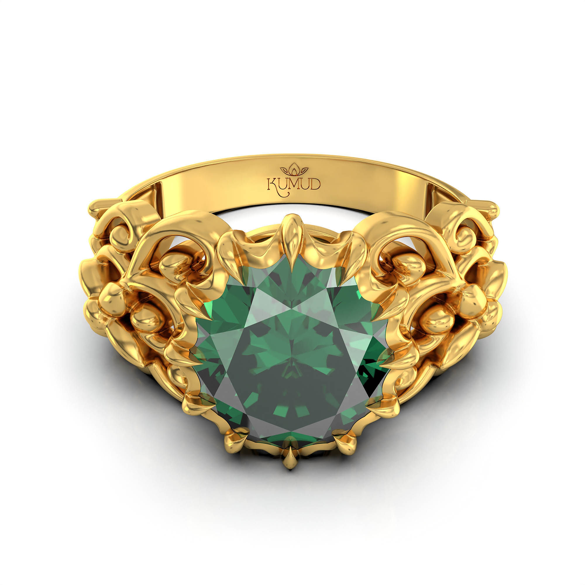 Emerald (Panna) Antique Ring for Women in 22K Yellow Gold – Oval 9x8 mm, Prong Setting, 3 g (Design KA-8) thumbnail
