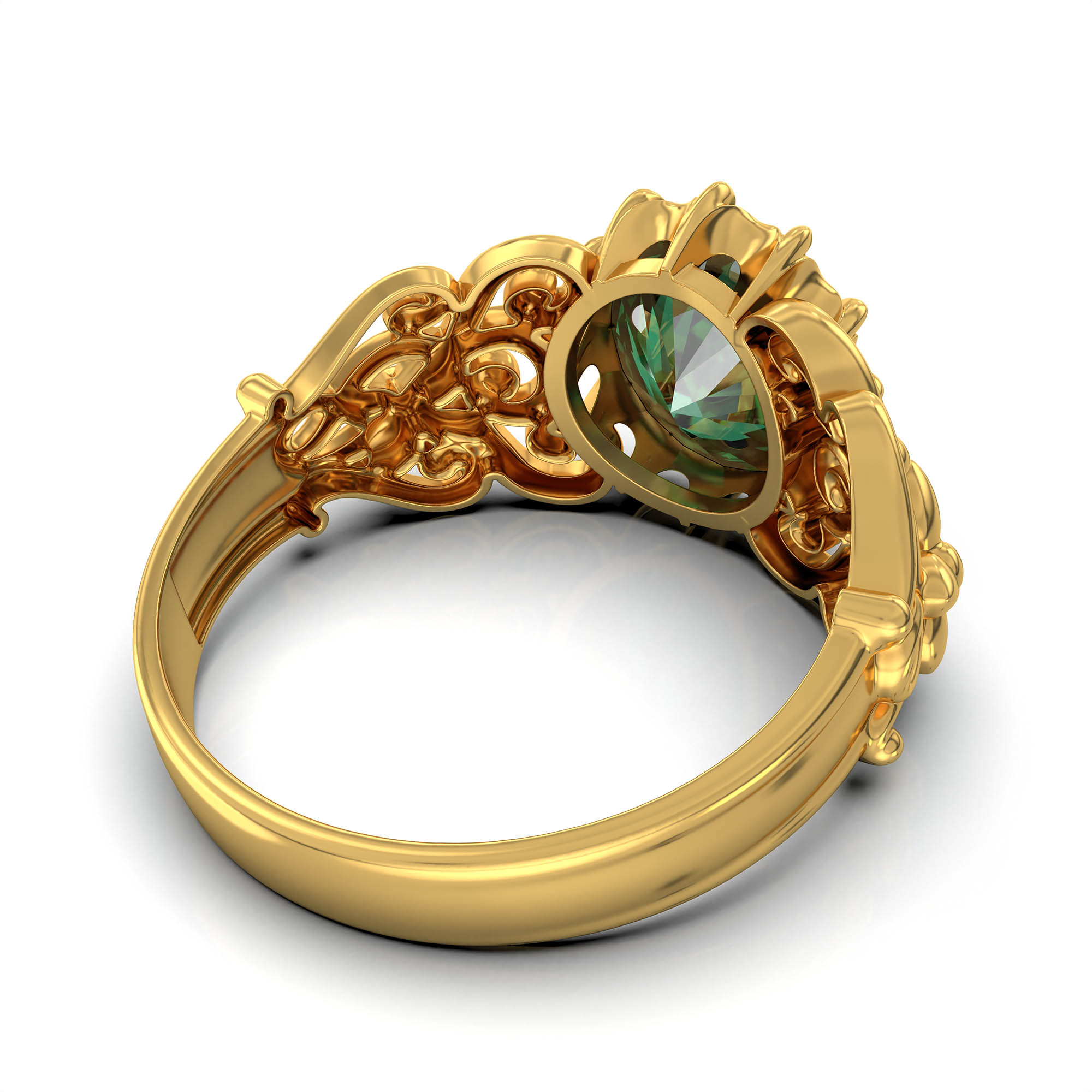 Emerald (Panna) Antique Ring for Women in 22K Yellow Gold – Oval 9x8 mm, Prong Setting, 3 g (Design KA-8) thumbnail