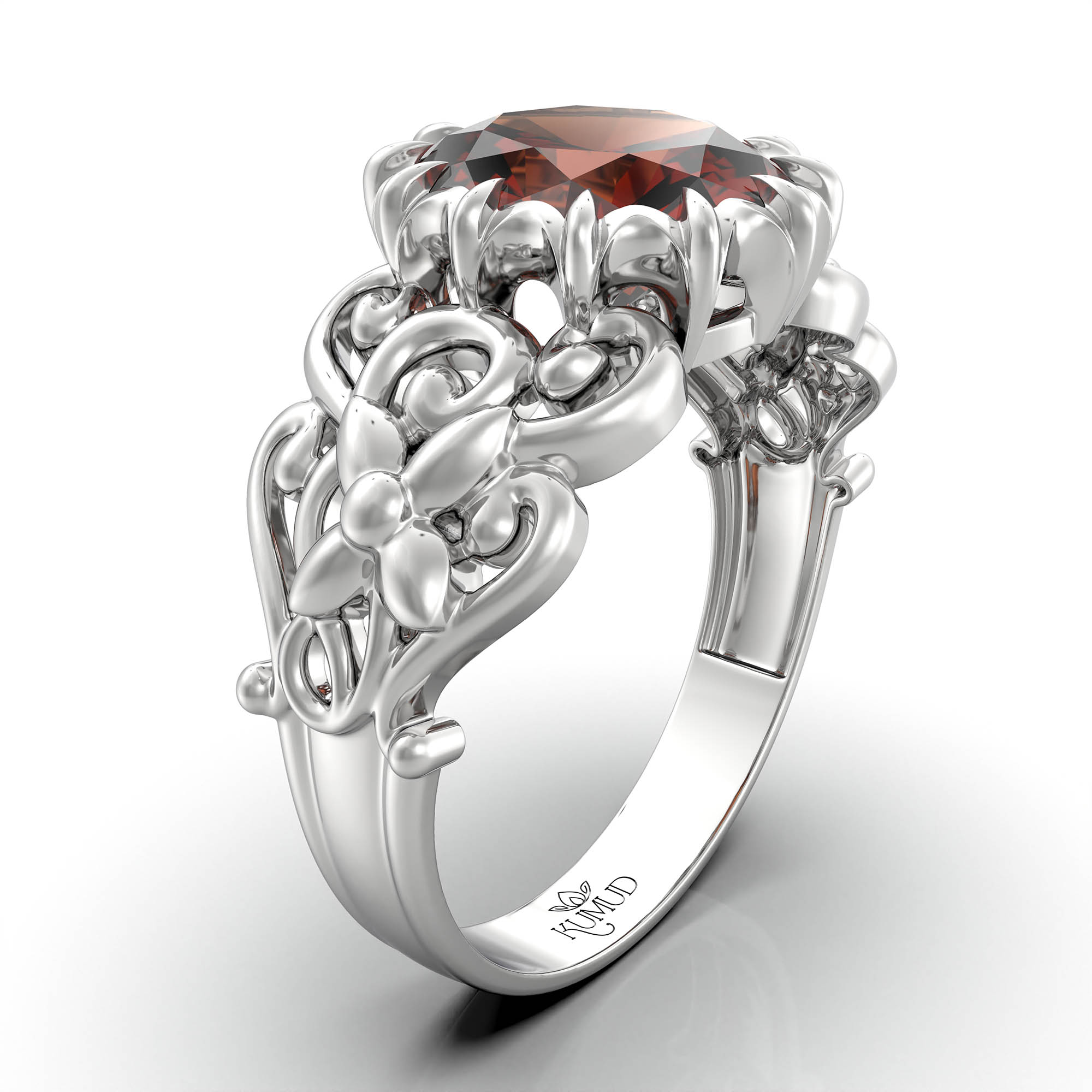 Hessonite (Gomed) Ring for Women in 925 Sterling Silver – Oval 9x8 mm, Prong Setting, 1.8 g (Design KA-8) thumbnail