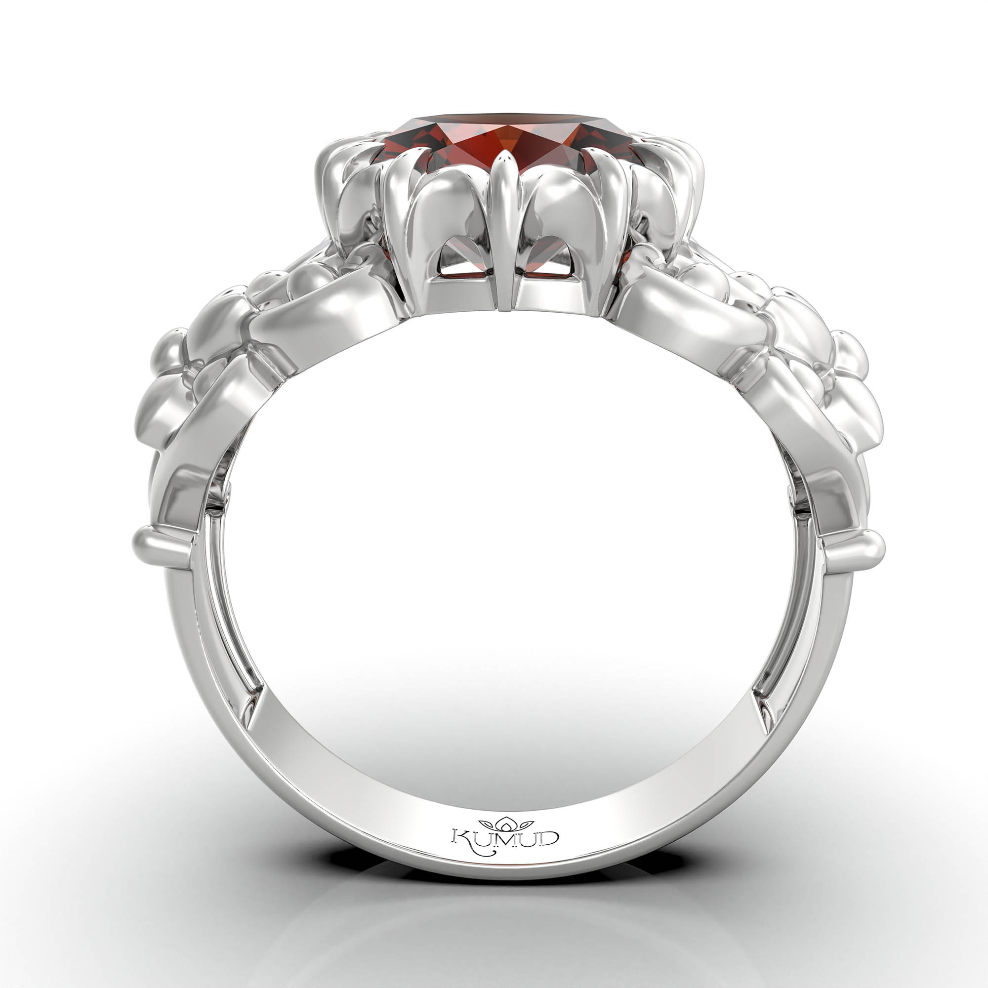 Hessonite (Gomed) Ring for Women in 925 Sterling Silver – Oval 9x8 mm, Prong Setting, 1.8 g (Design KA-8) thumbnail
