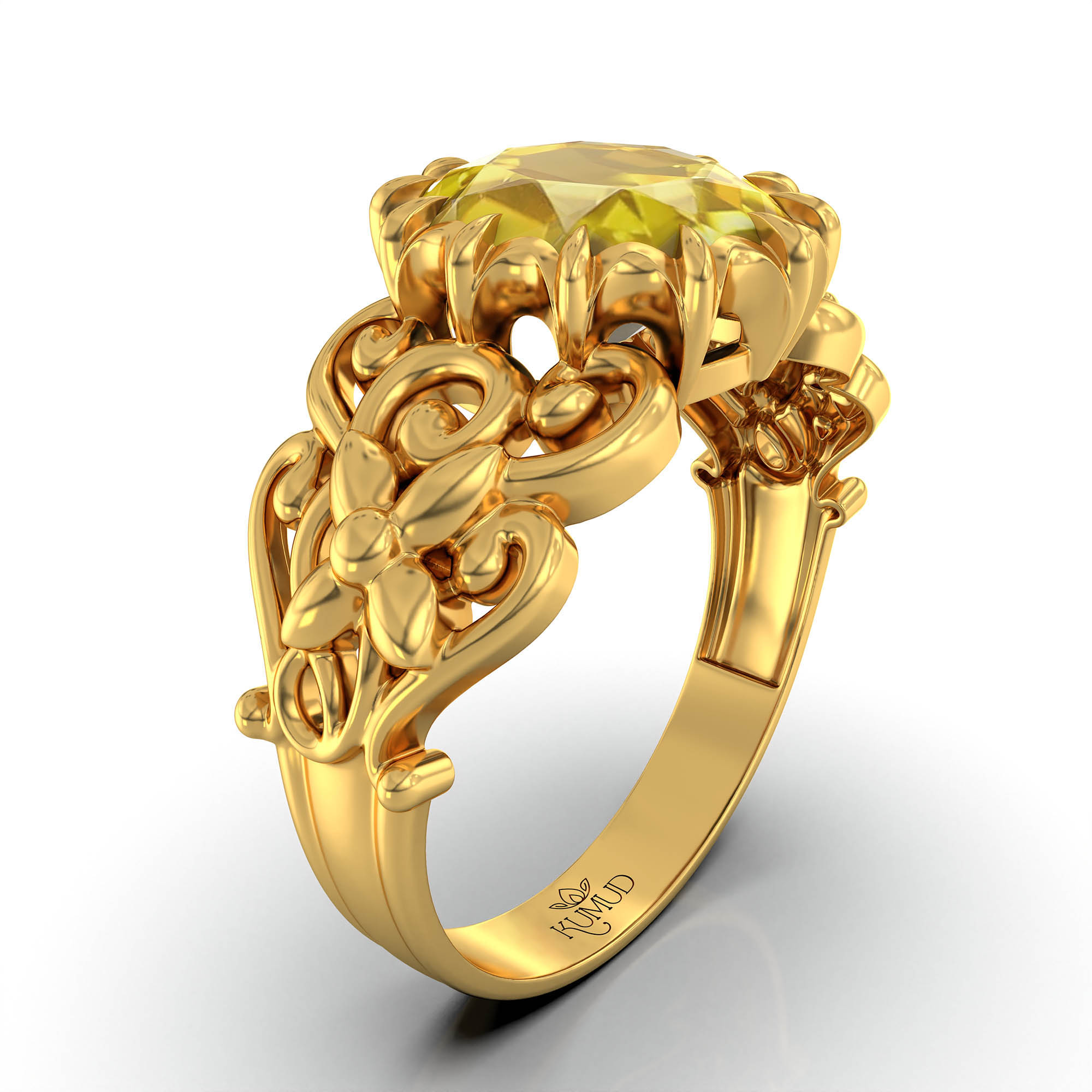 Yellow Sapphire (Pukhraj) Antique Ring for Women in 22K Yellow Gold – Oval 9x8 mm, Prong Setting, 3 g (Design KA-8) thumbnail