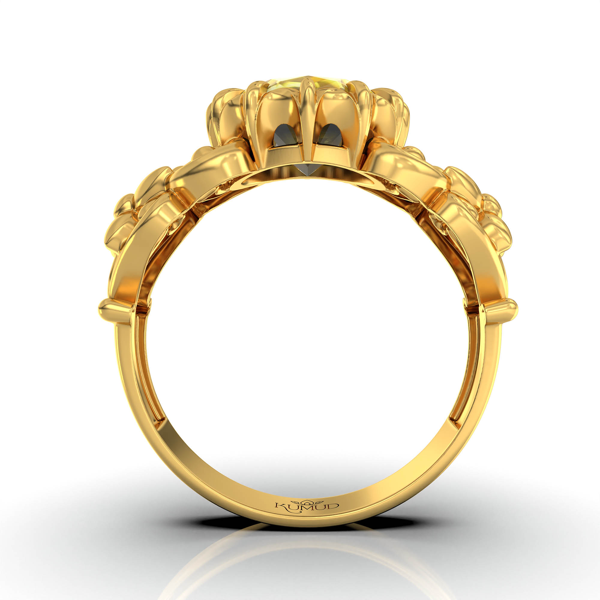 Yellow Sapphire (Pukhraj) Antique Ring for Women in 22K Yellow Gold – Oval 9x8 mm, Prong Setting, 3 g (Design KA-8) thumbnail