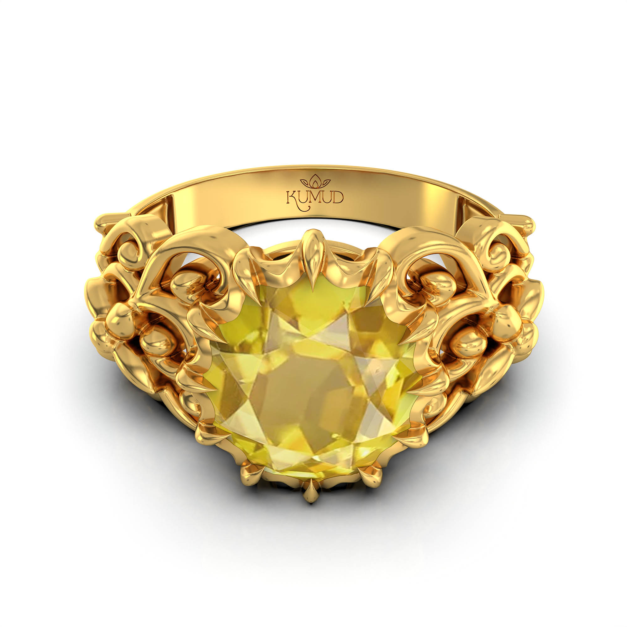 Yellow Sapphire (Pukhraj) Antique Ring for Women in 22K Yellow Gold – Oval 9x8 mm, Prong Setting, 3 g (Design KA-8) thumbnail