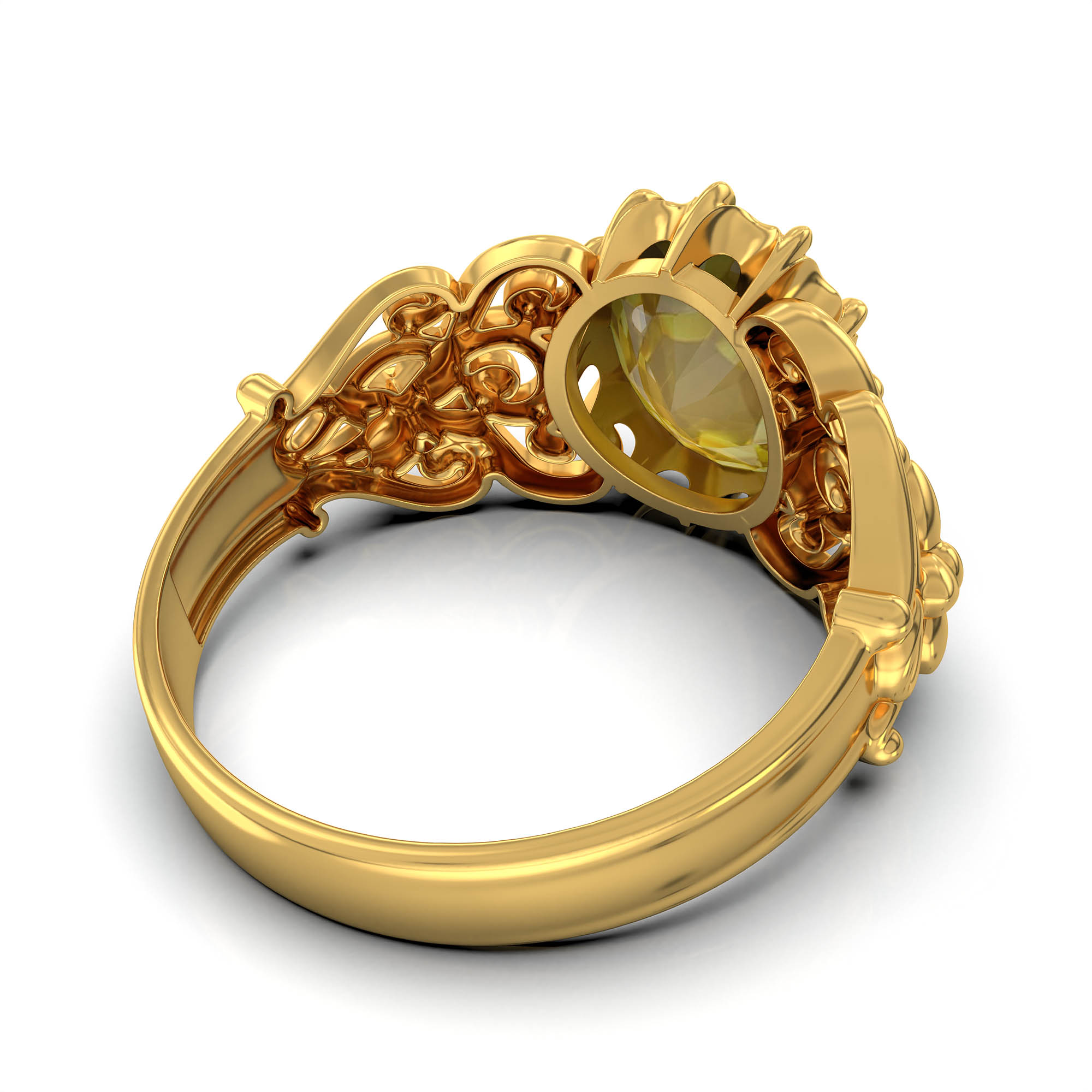Yellow Sapphire (Pukhraj) Antique Ring for Women in 22K Yellow Gold – Oval 9x8 mm, Prong Setting, 3 g (Design KA-8) thumbnail