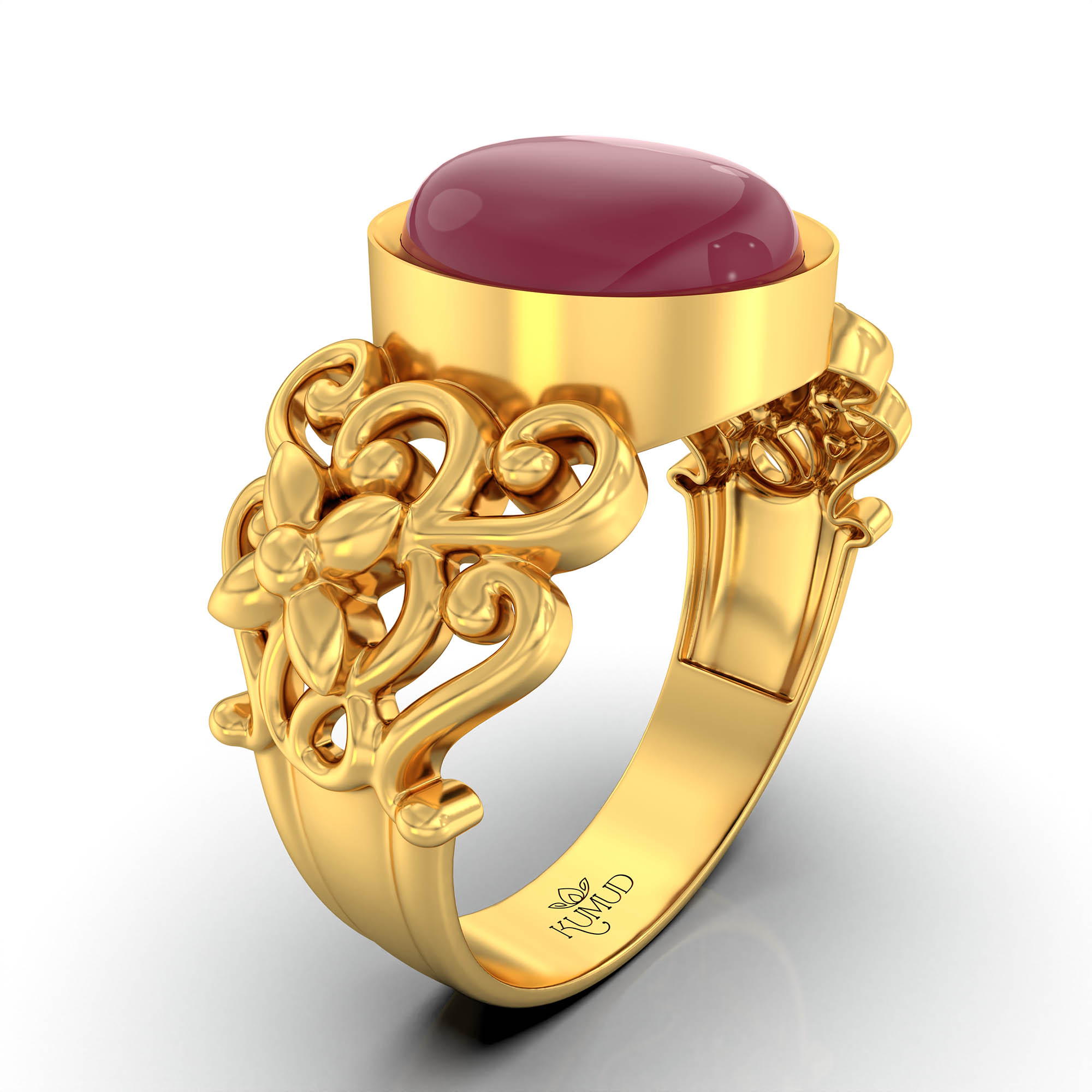 Ruby (Manik) Antique Ring for Women in 22K Yellow Gold – Oval Cabochon 9x8 mm, Bezel Setting, 4 g (Design KA-8) thumbnail