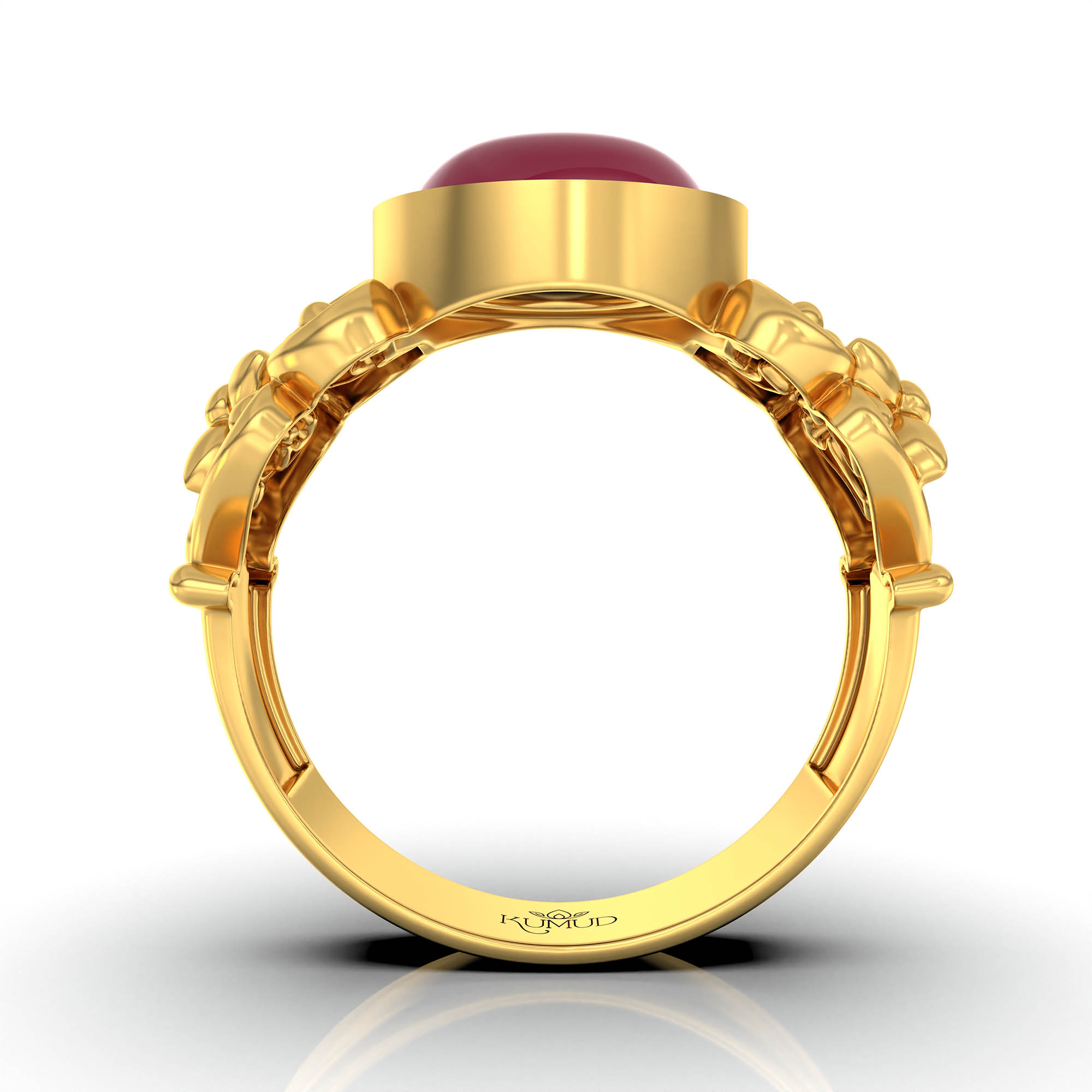 Ruby (Manik) Antique Ring for Women in 22K Yellow Gold – Oval Cabochon 9x8 mm, Bezel Setting, 4 g (Design KA-8) thumbnail