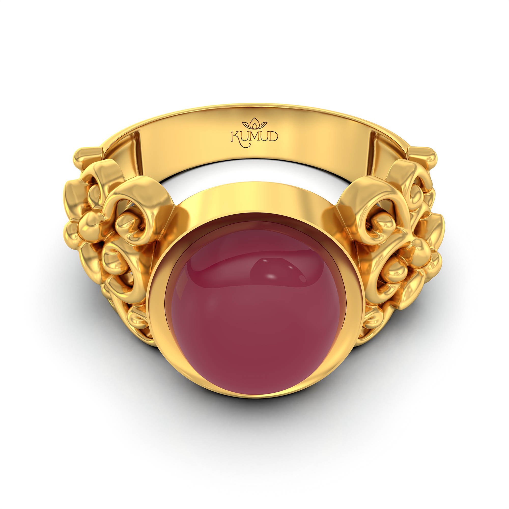 Ruby (Manik) Antique Ring for Women in 22K Yellow Gold – Oval Cabochon 9x8 mm, Bezel Setting, 4 g (Design KA-8) thumbnail
