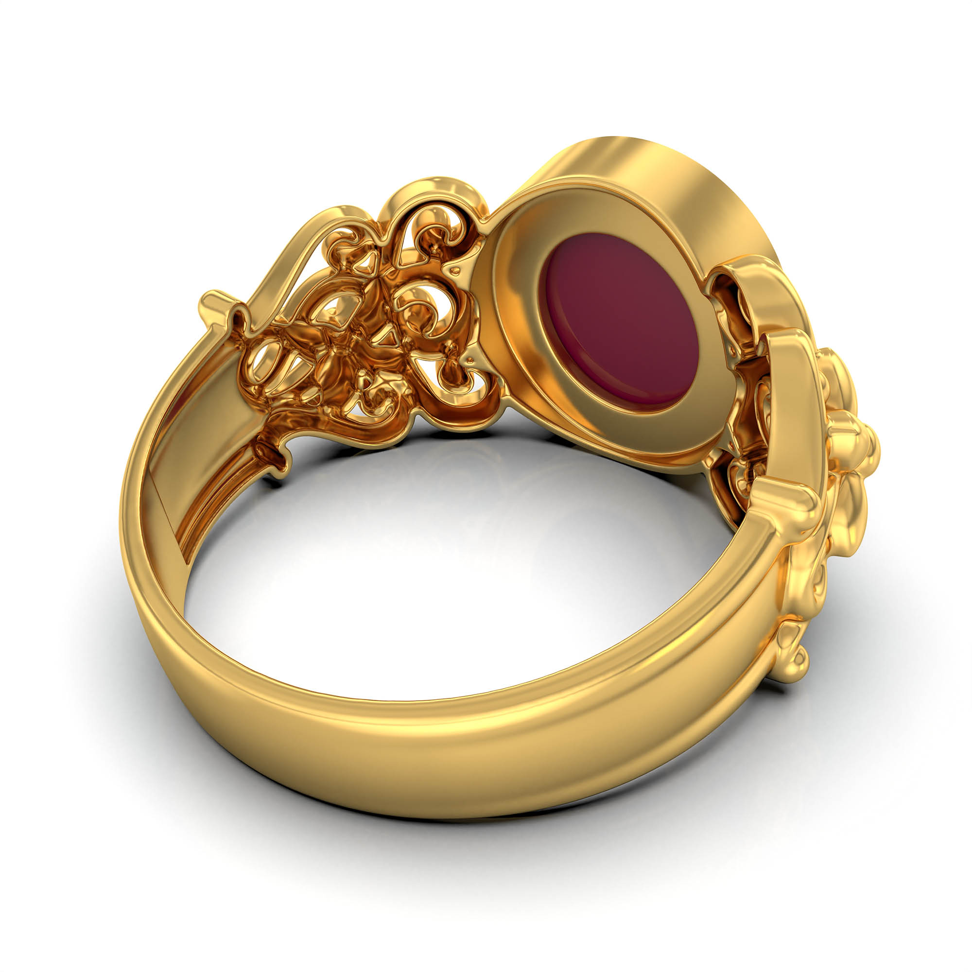 Ruby (Manik) Antique Ring for Women in 22K Yellow Gold – Oval Cabochon 9x8 mm, Bezel Setting, 4 g (Design KA-8) thumbnail