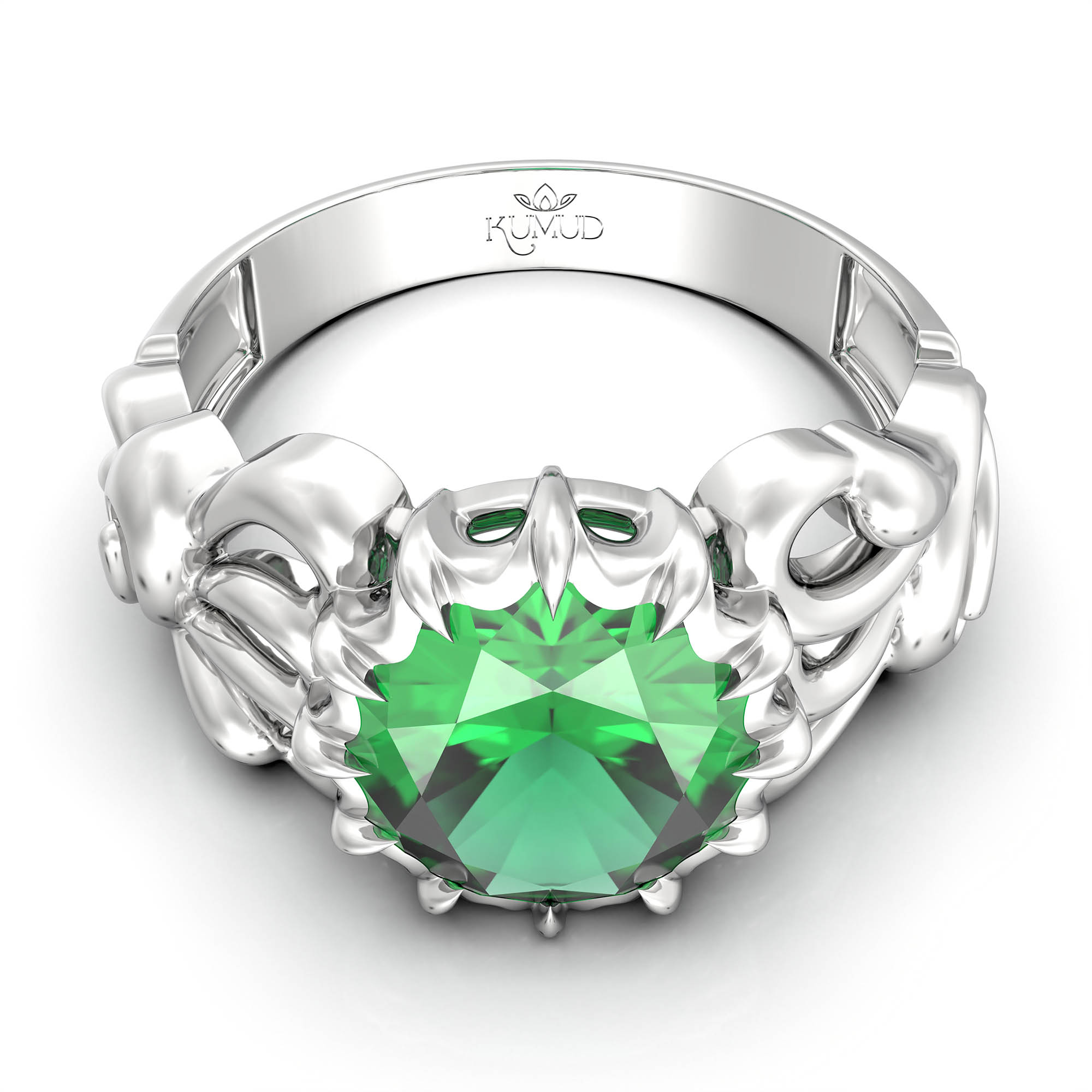 Emerald (Panna) Antique Ring for Women in 18K White Gold – Oval 9x8 mm, Prong Setting, 3 g (Design KA-9) thumbnail