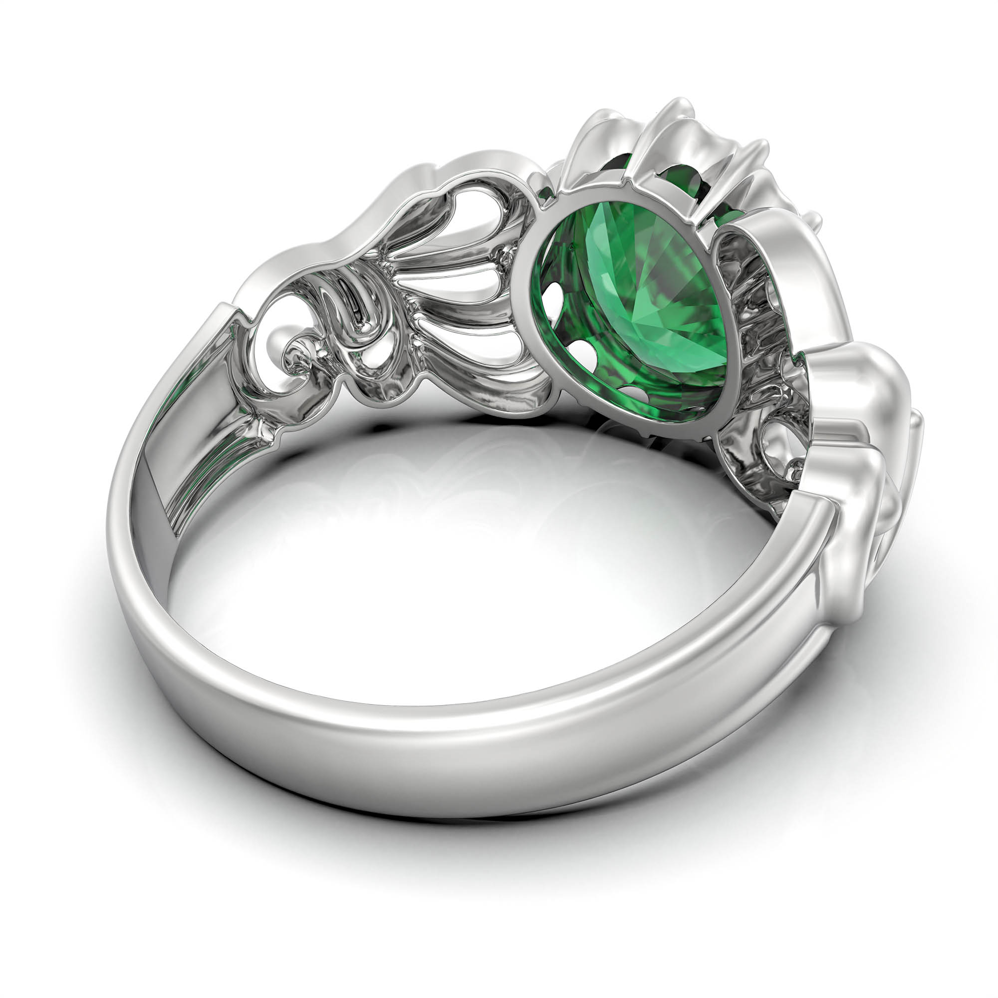 Emerald (Panna) Antique Ring for Women in 18K White Gold – Oval 9x8 mm, Prong Setting, 3 g (Design KA-9) thumbnail