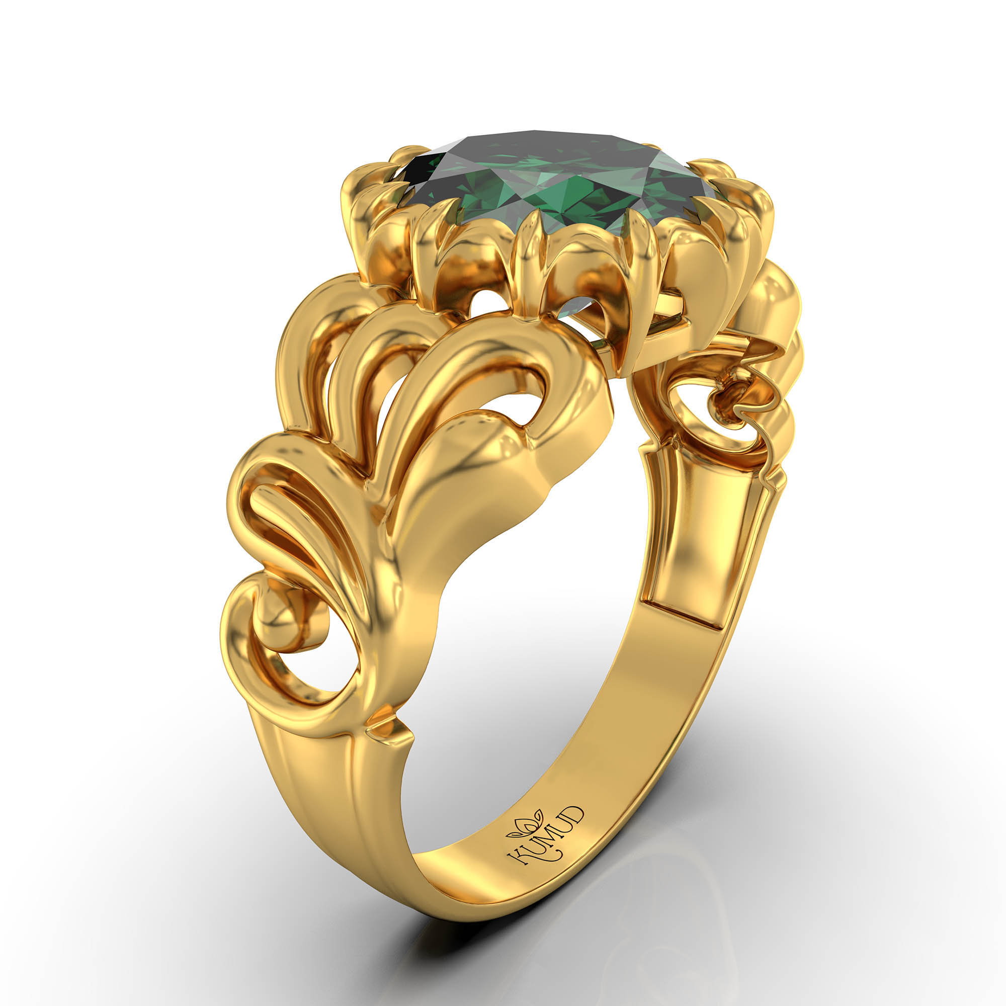 Emerald (Panna) Antique Ring for Women in 22K Yellow Gold – Oval 9x8 mm, Prong Setting, 3 g (Design KA-9) thumbnail