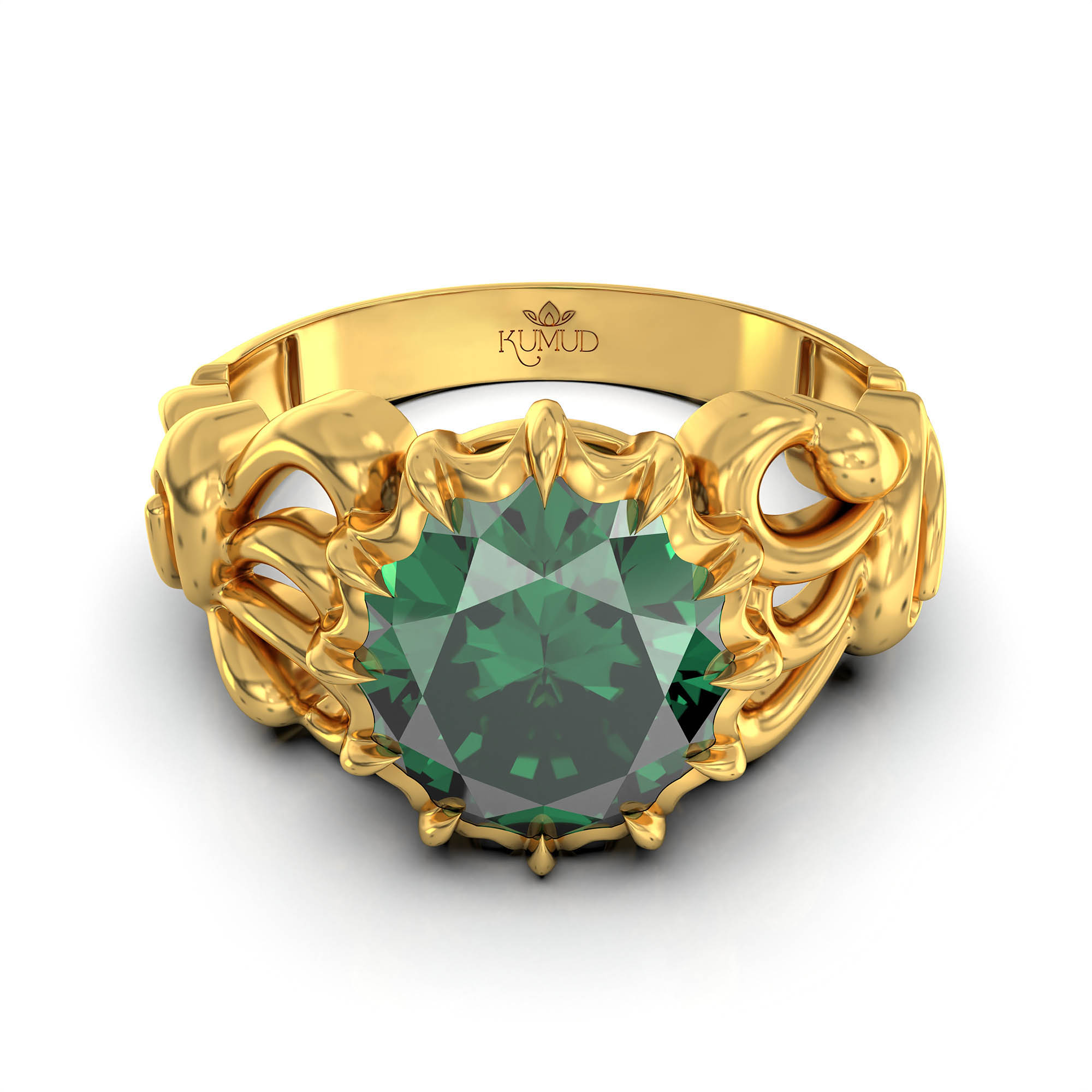Emerald (Panna) Antique Ring for Women in 22K Yellow Gold – Oval 9x8 mm, Prong Setting, 3 g (Design KA-9) thumbnail