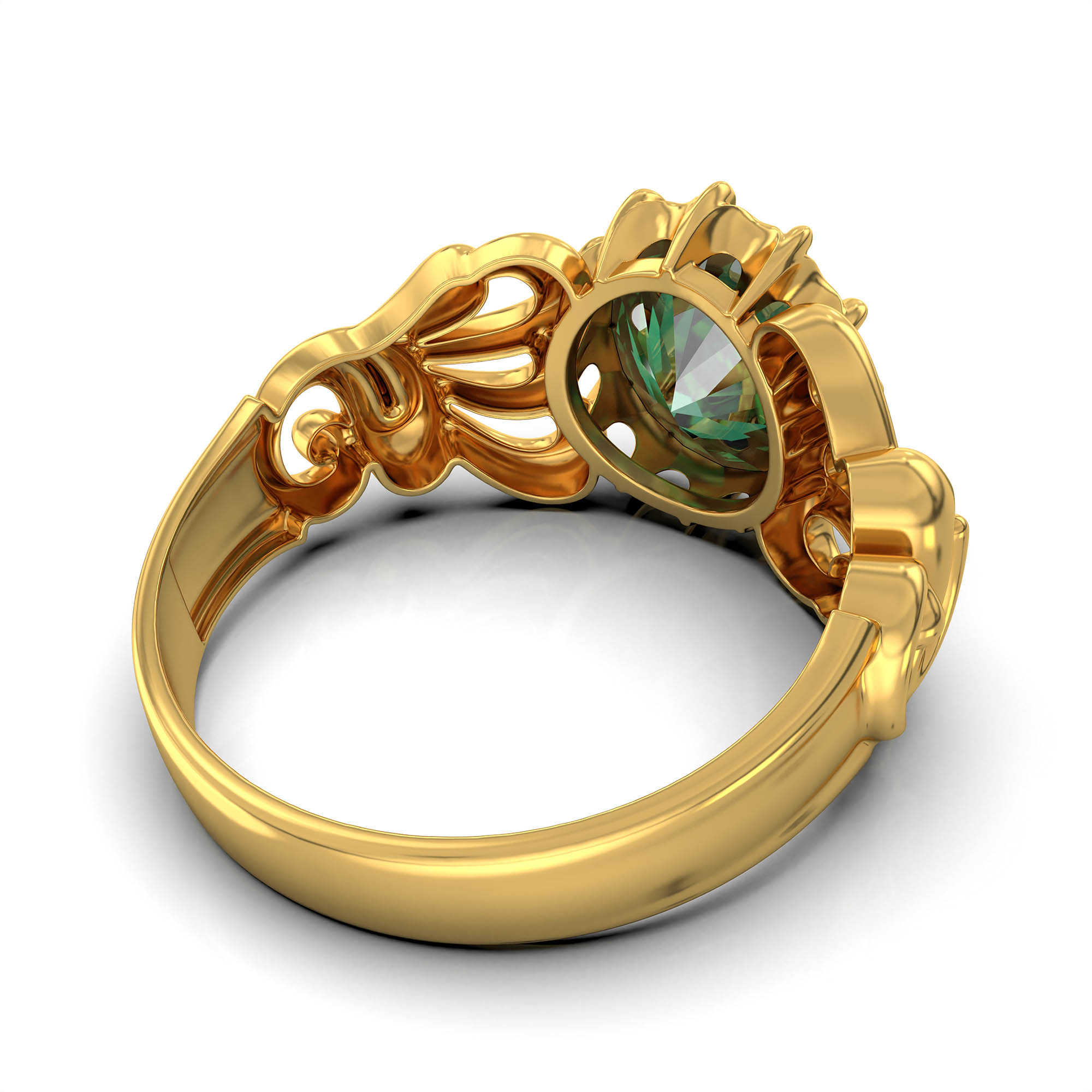 Emerald (Panna) Antique Ring for Women in 22K Yellow Gold – Oval 9x8 mm, Prong Setting, 3 g (Design KA-9) thumbnail