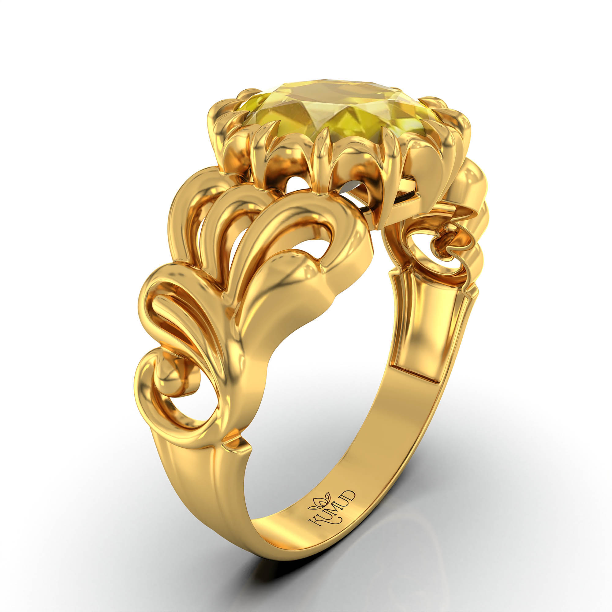 Yellow Sapphire (Pukhraj) Antique Ring for Women in 22K Yellow Gold – Oval 9x8 mm, Prong Setting, 3 g (Design KA-9) thumbnail