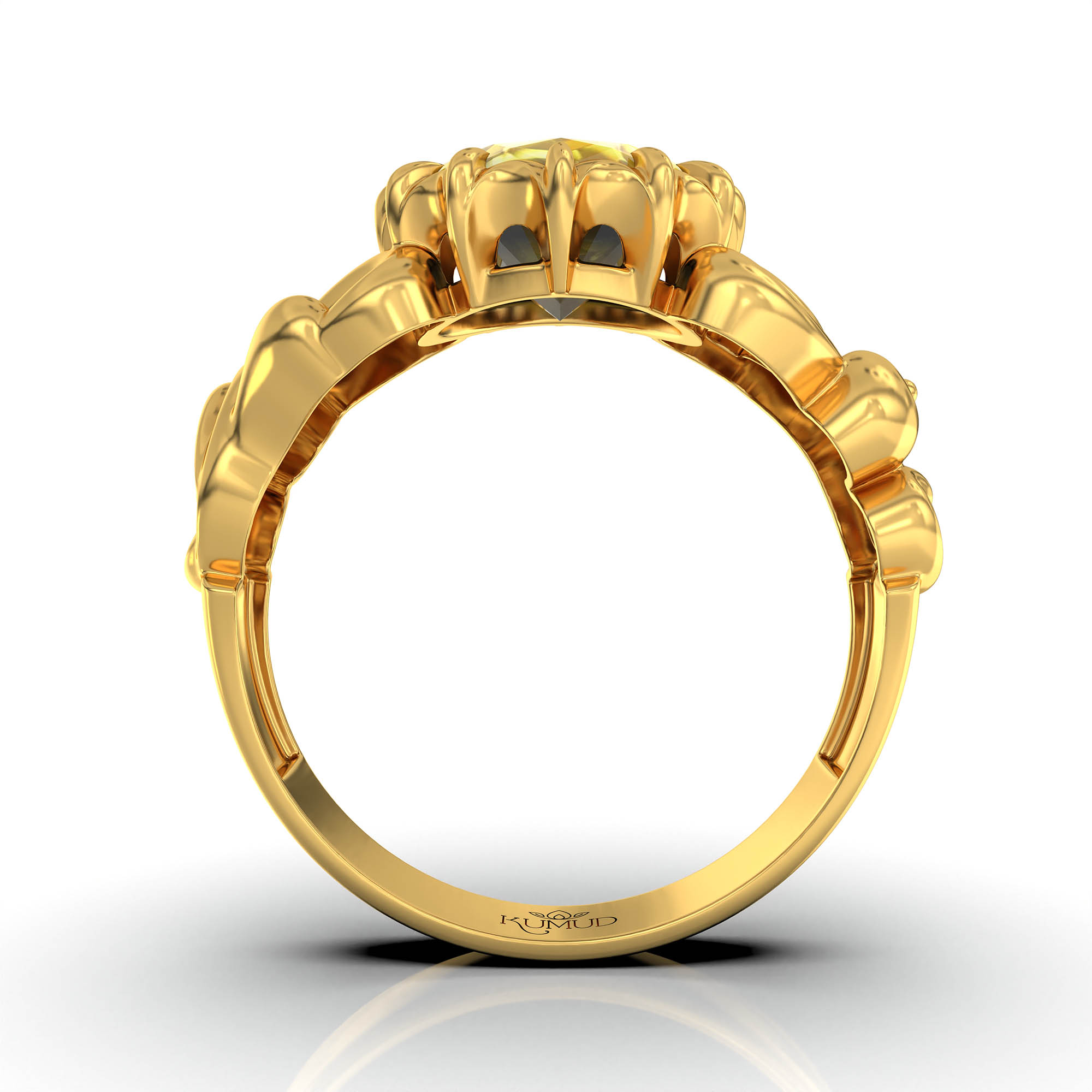 Yellow Sapphire (Pukhraj) Antique Ring for Women in 22K Yellow Gold – Oval 9x8 mm, Prong Setting, 3 g (Design KA-9) thumbnail