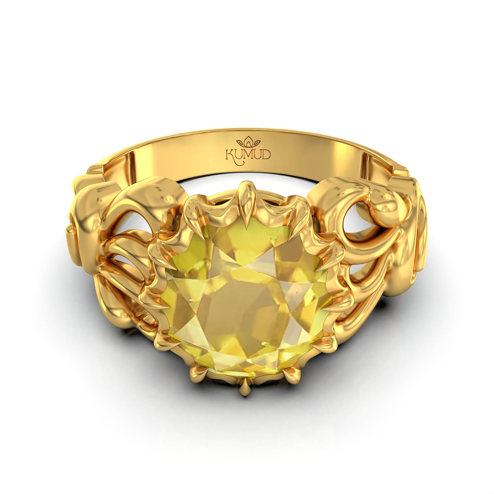 Yellow Sapphire (Pukhraj) Antique Ring for Women in 22K Yellow Gold – Oval 9x8 mm, Prong Setting, 3 g (Design KA-9) thumbnail