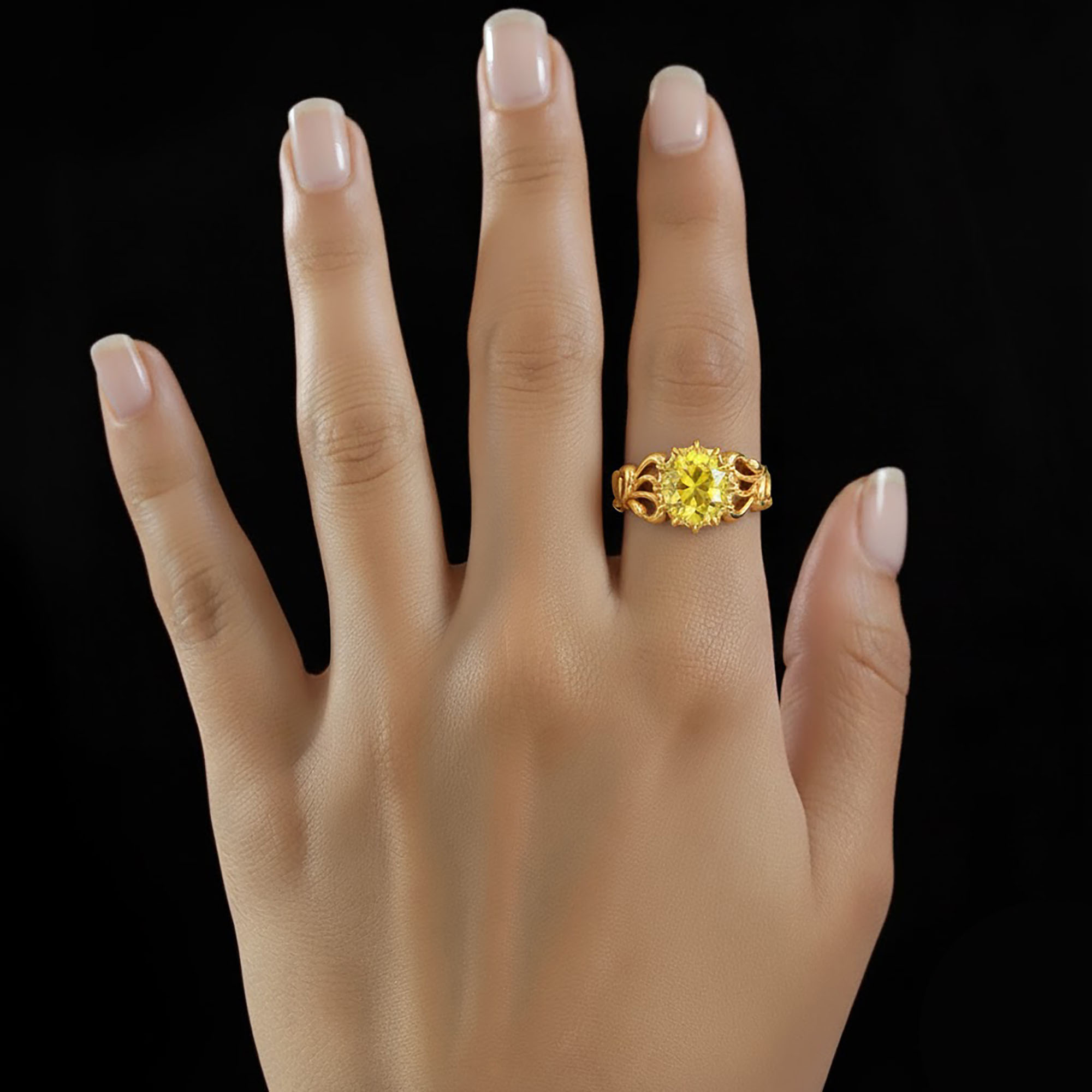 Yellow Sapphire (Pukhraj) Antique Ring for Women in 22K Yellow Gold – Oval 9x8 mm, Prong Setting, 3 g (Design KA-9) thumbnail