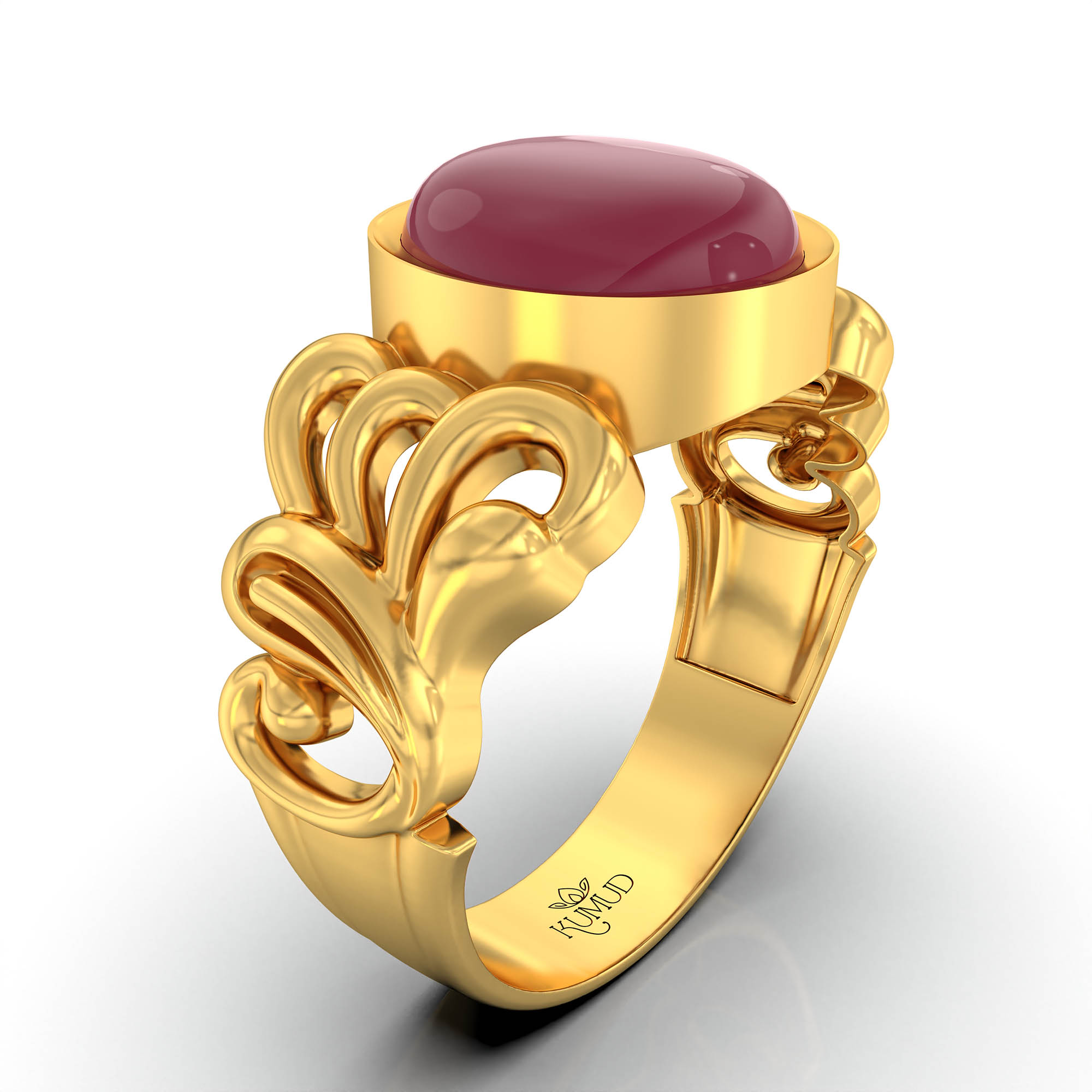 Ruby (Manik) Antique Ring for Women in 22K Yellow Gold – Oval Cabochon 9x8 mm, Bezel Setting, 4 g (Design KA-9) thumbnail