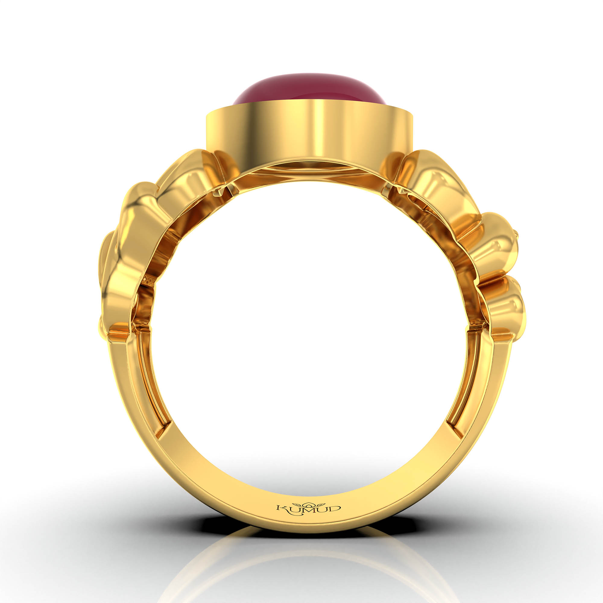Ruby (Manik) Antique Ring for Women in 22K Yellow Gold – Oval Cabochon 9x8 mm, Bezel Setting, 4 g (Design KA-9) thumbnail