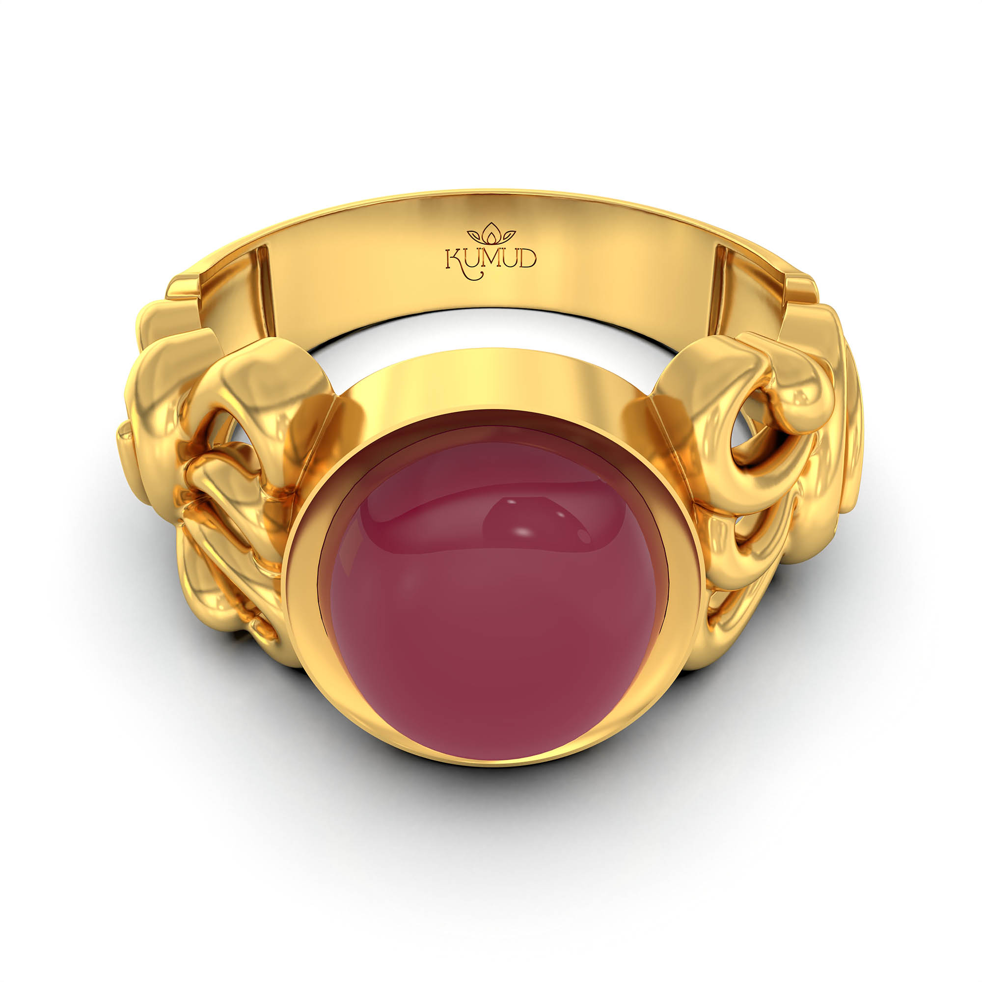 Ruby (Manik) Antique Ring for Women in 22K Yellow Gold – Oval Cabochon 9x8 mm, Bezel Setting, 4 g (Design KA-9) thumbnail