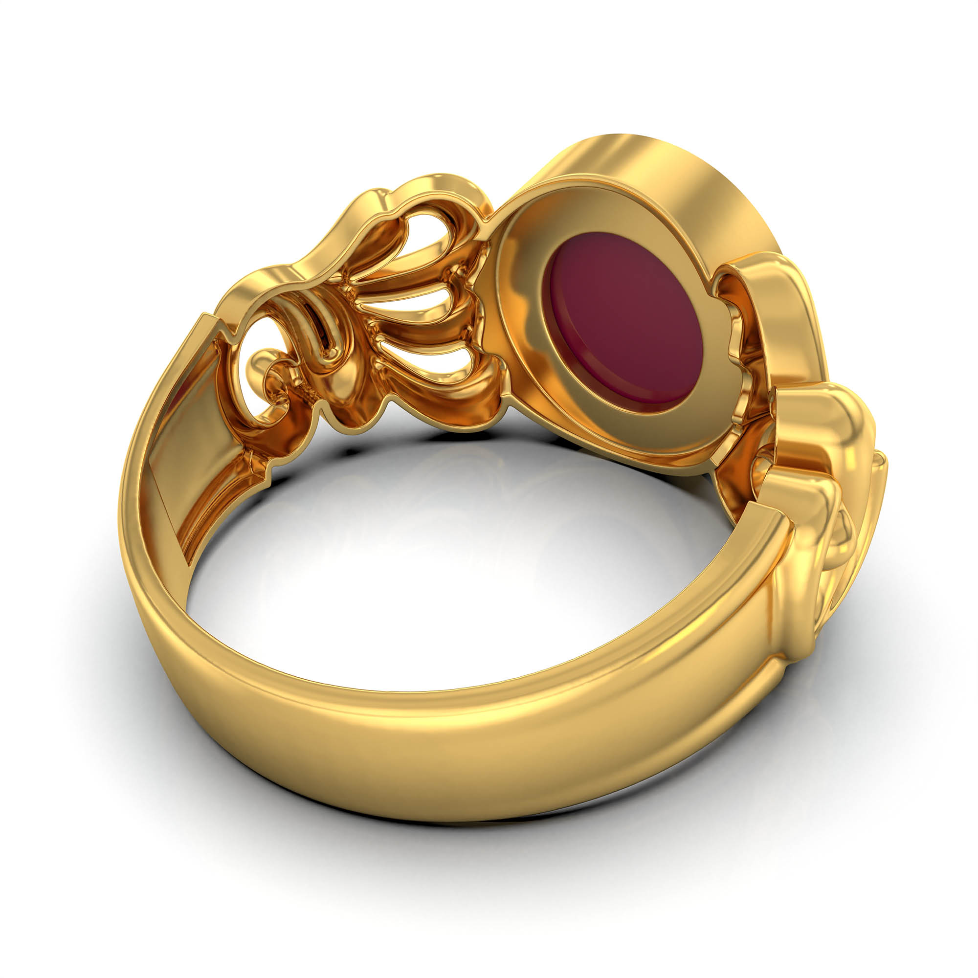Ruby (Manik) Antique Ring for Women in 22K Yellow Gold – Oval Cabochon 9x8 mm, Bezel Setting, 4 g (Design KA-9) thumbnail